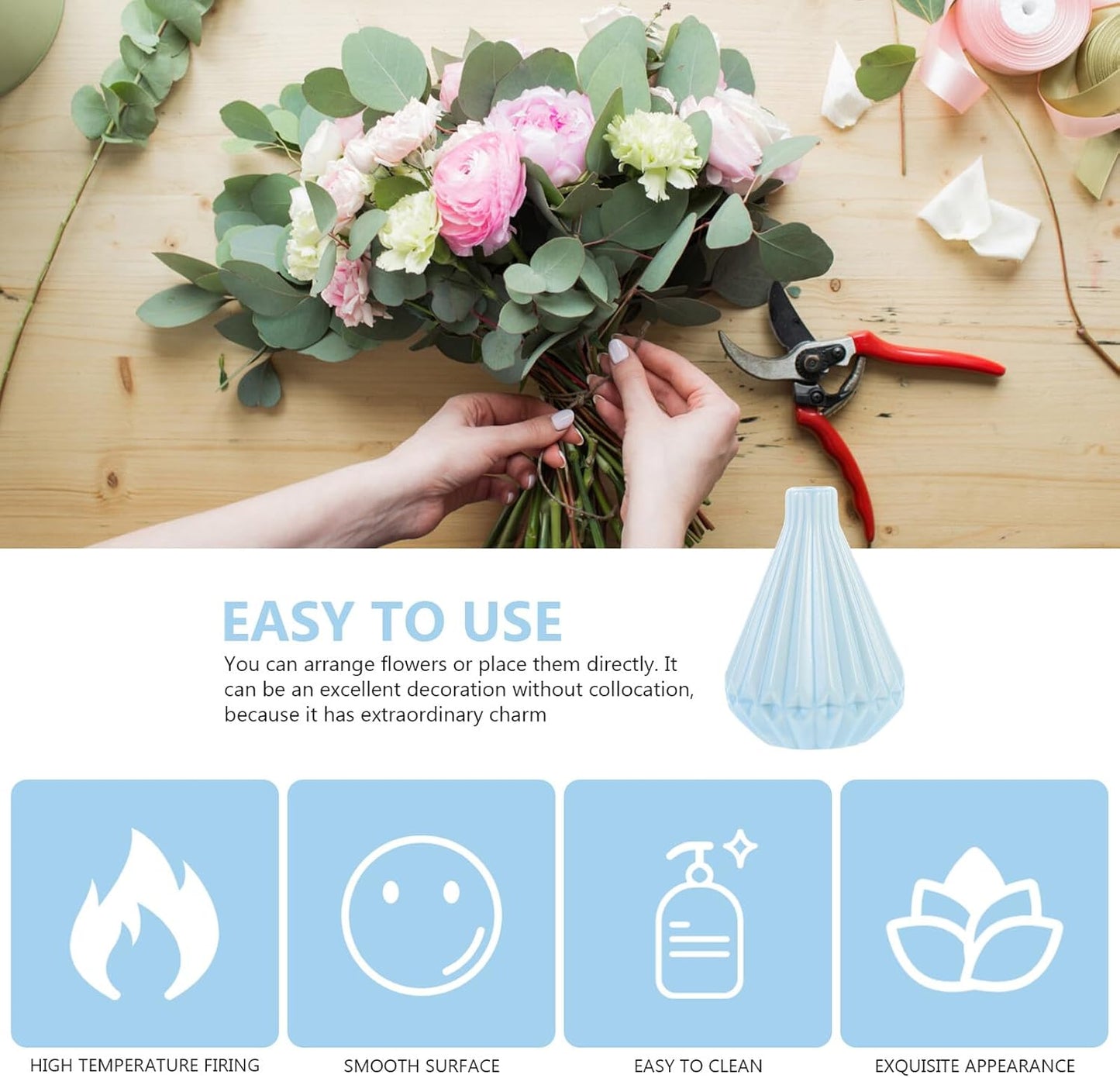 Milisten Ceramic Vase Ornament Decorative Flower Container Sky Blue Ta