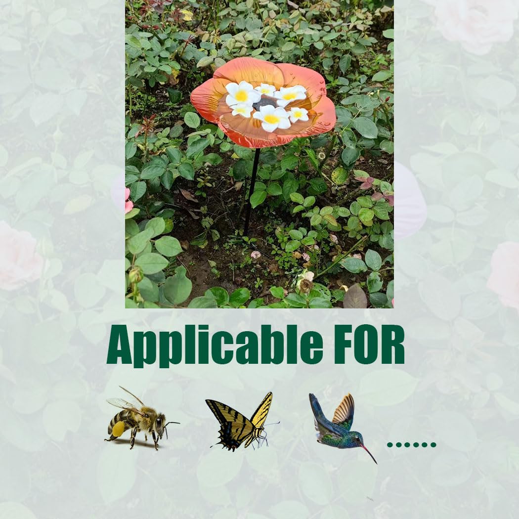 Bee Watering Station - Metal Waterer with 99.9% Pure Copper Line Keep Water Fresh/Plumeria Rubras & Colorful Marbles to Attract Bees/Butterflies/Hummingbirds, Nice Plant Shade Garden Decor Gift