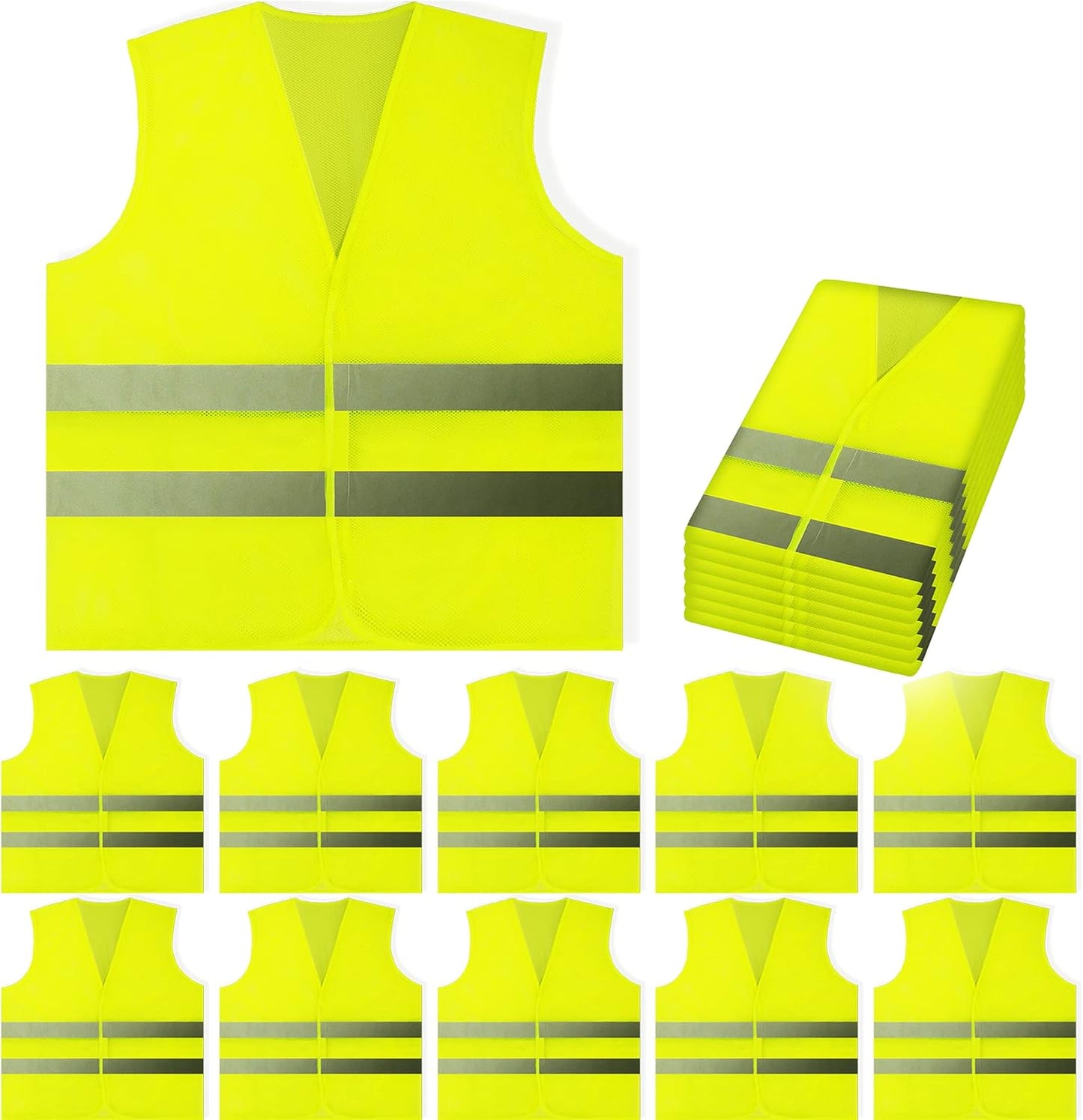 PeerBasics Safety Vests 10 Pack - Yellow Reflective High Visibility, H