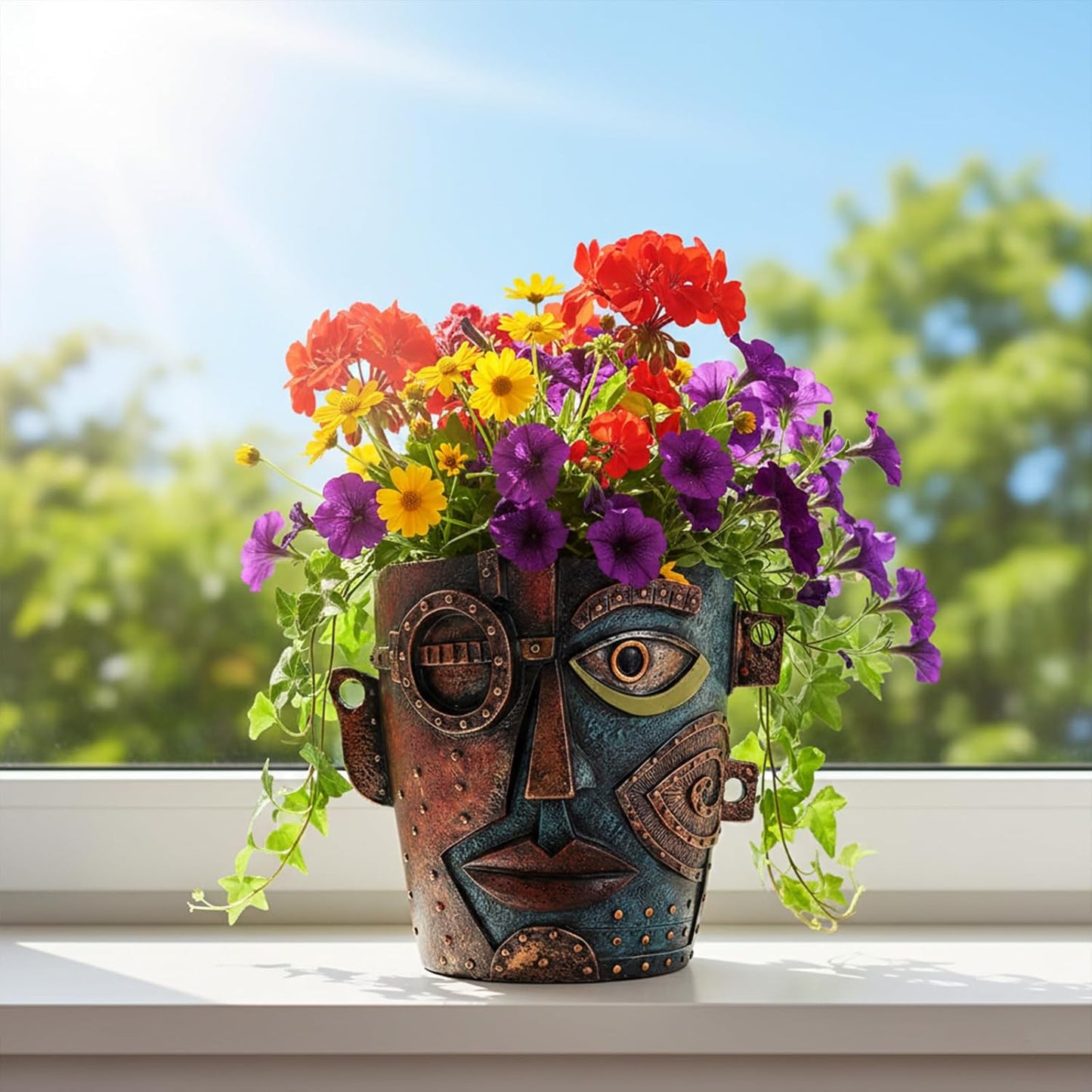 Abstract Face Planters Pots Head, Funny Head Planter Flower Pot with Drainage Hole Vintage Style Planter for Indoor Outdoor Garden Patio Home Office Decor and Home Art Decoration