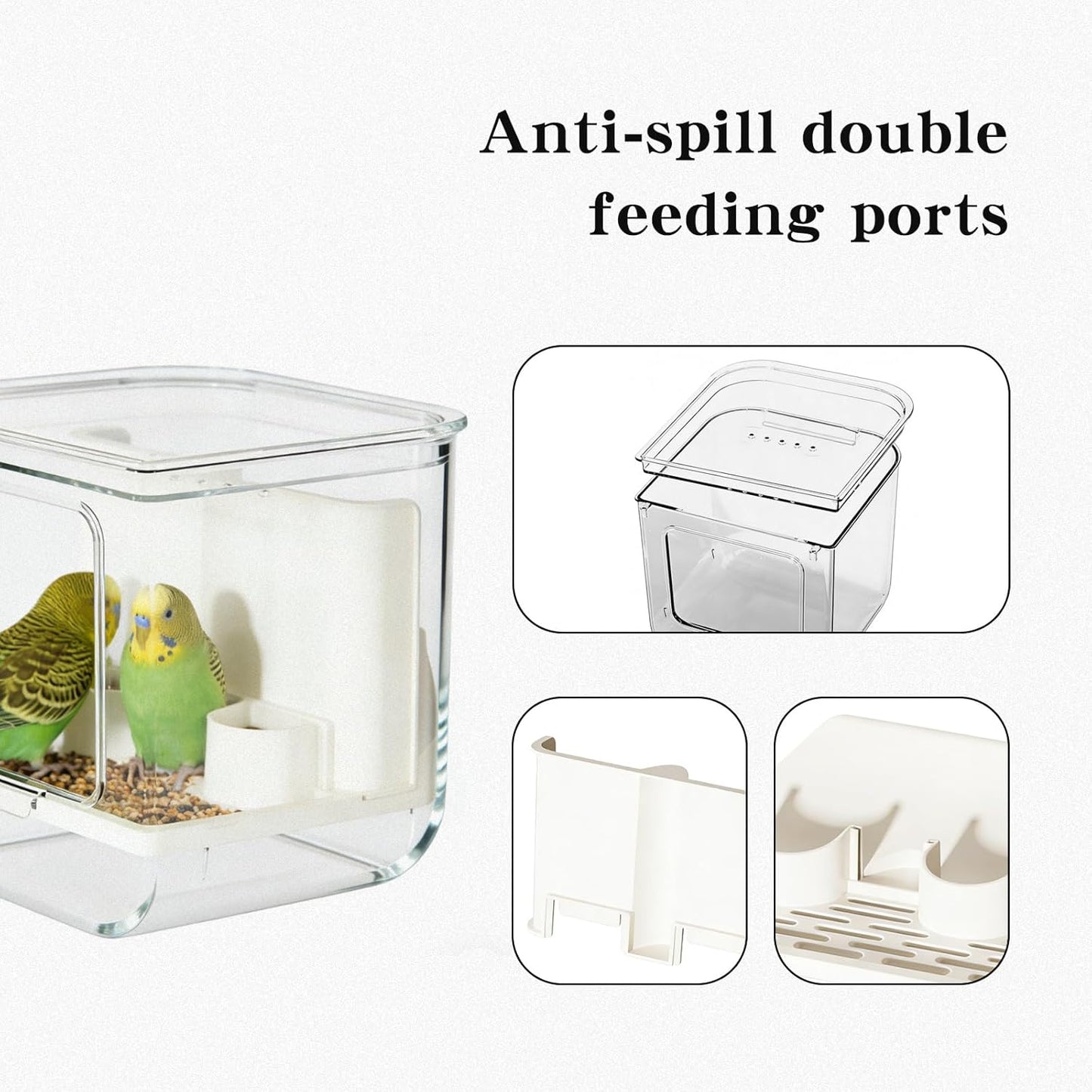 No Mess 2-in-1 Bird Cage Feeder & Water Feeder, Double Station Transparent Parrot Feeder, Bird Cage Accessories for Budgies Lovebirds Conures Cockatiels