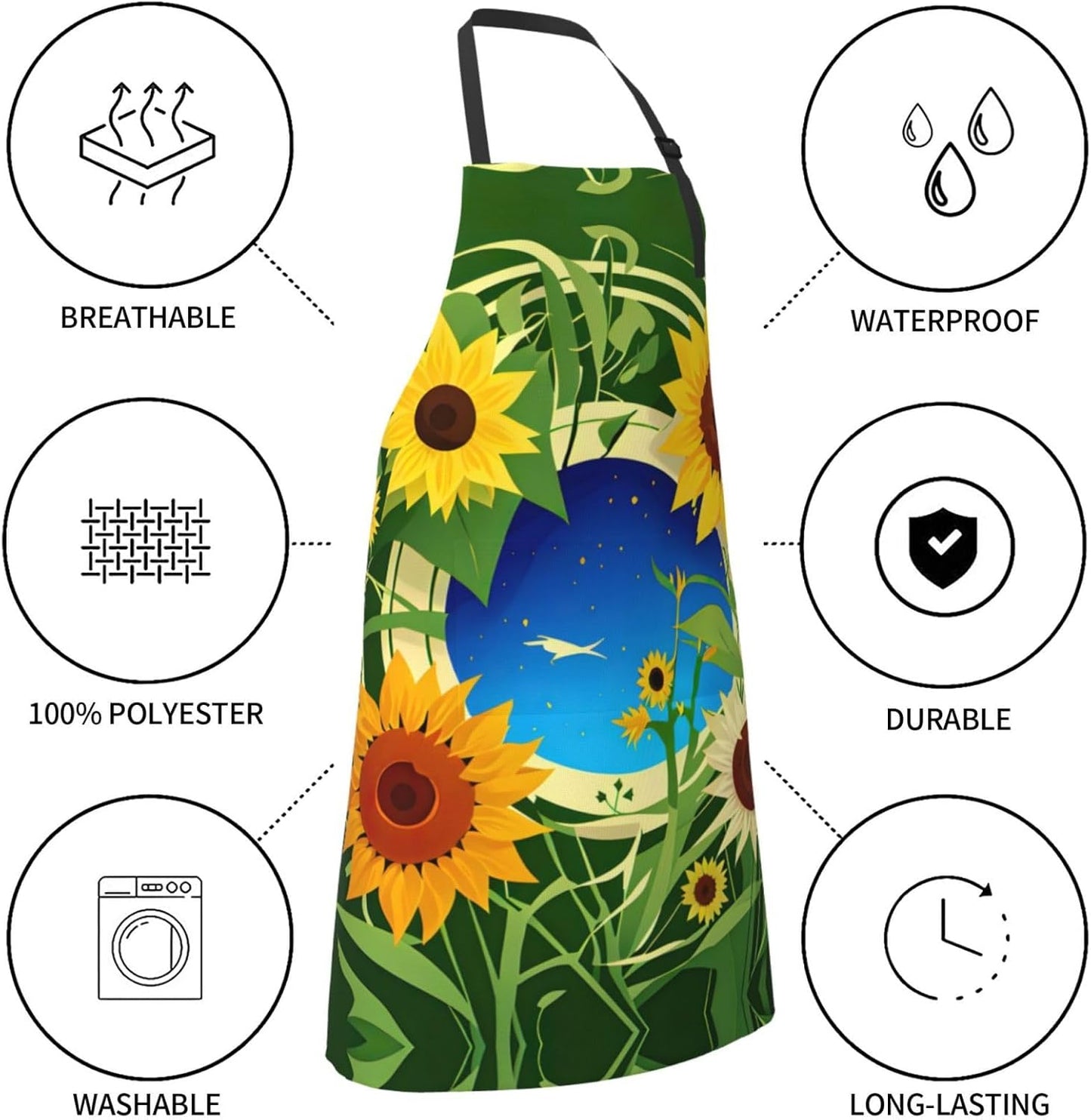 Sunflower Pattern print Waterproof chef's apron with pocket apron for kitchen cooking baking barbecue and gardening