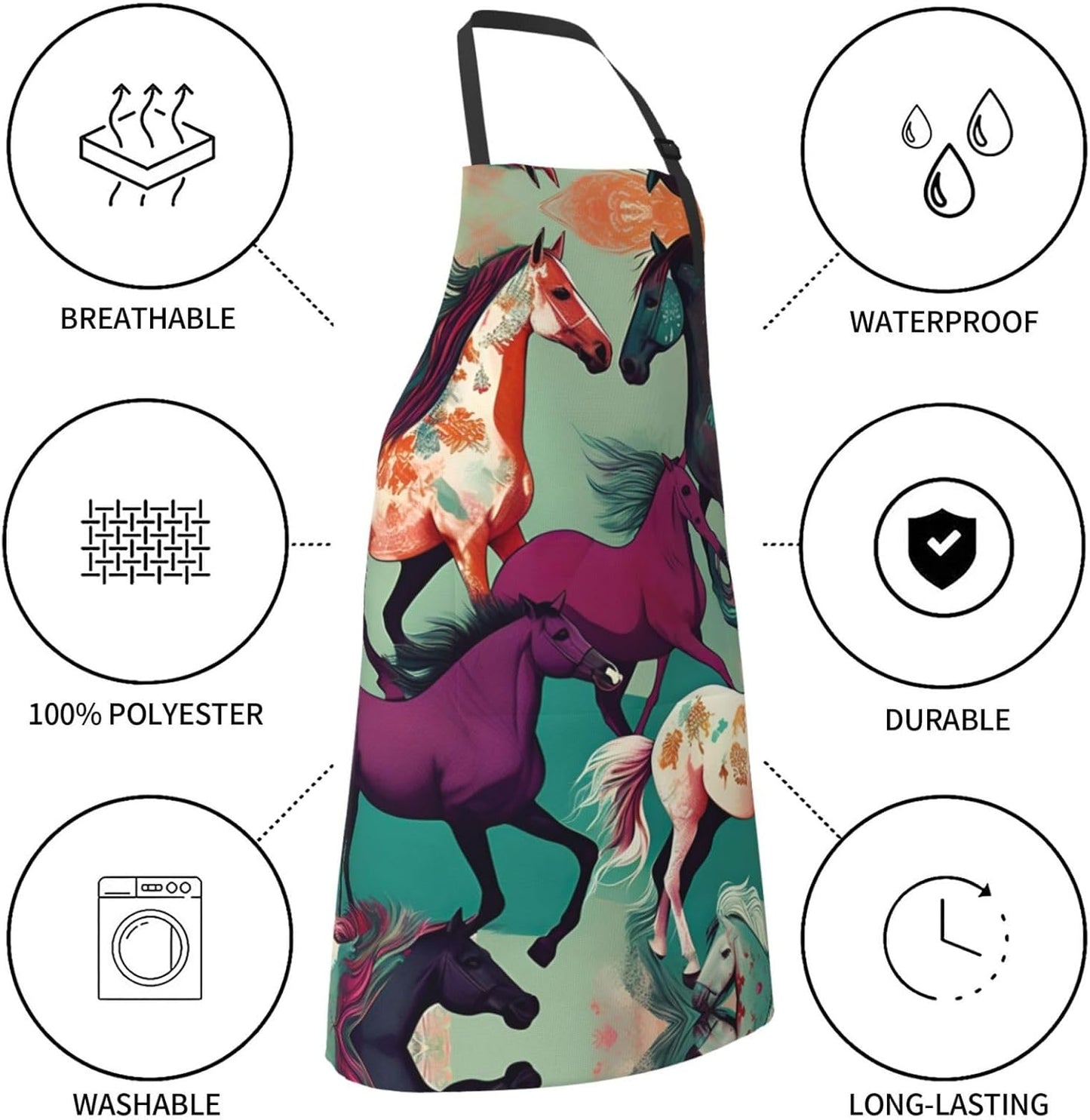 Various Kinds of Horses print Waterproof chef's apron with pocket apro