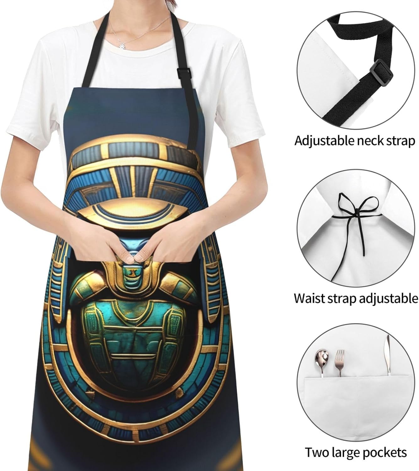 Egyptian Scarab Print Laundry apron 28x33 In Waterproof Kitchen Apron with Pockets for Cooking Baking