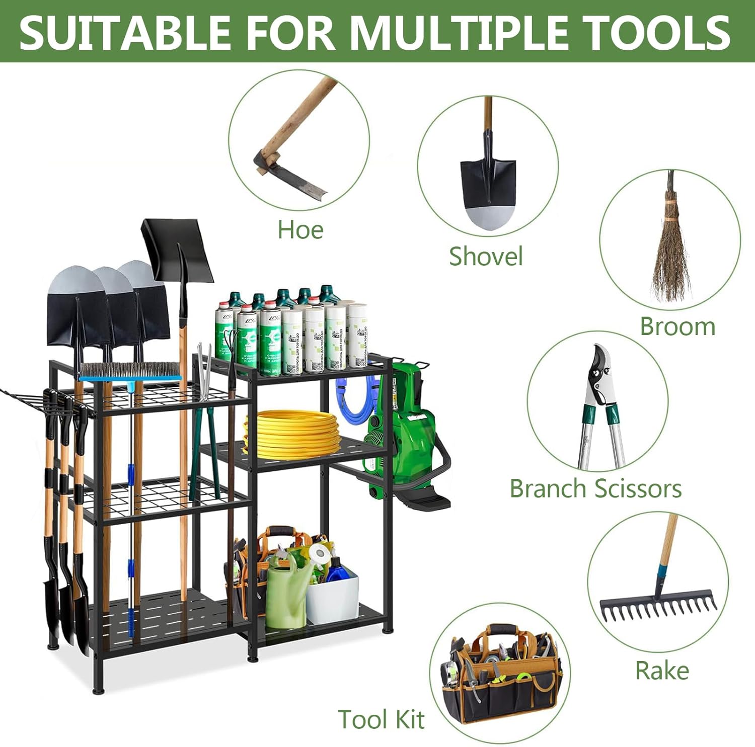 Garden Tool Organizer, 33.8×11.8×32inch Heavy-Duty Steel Garden Tool R