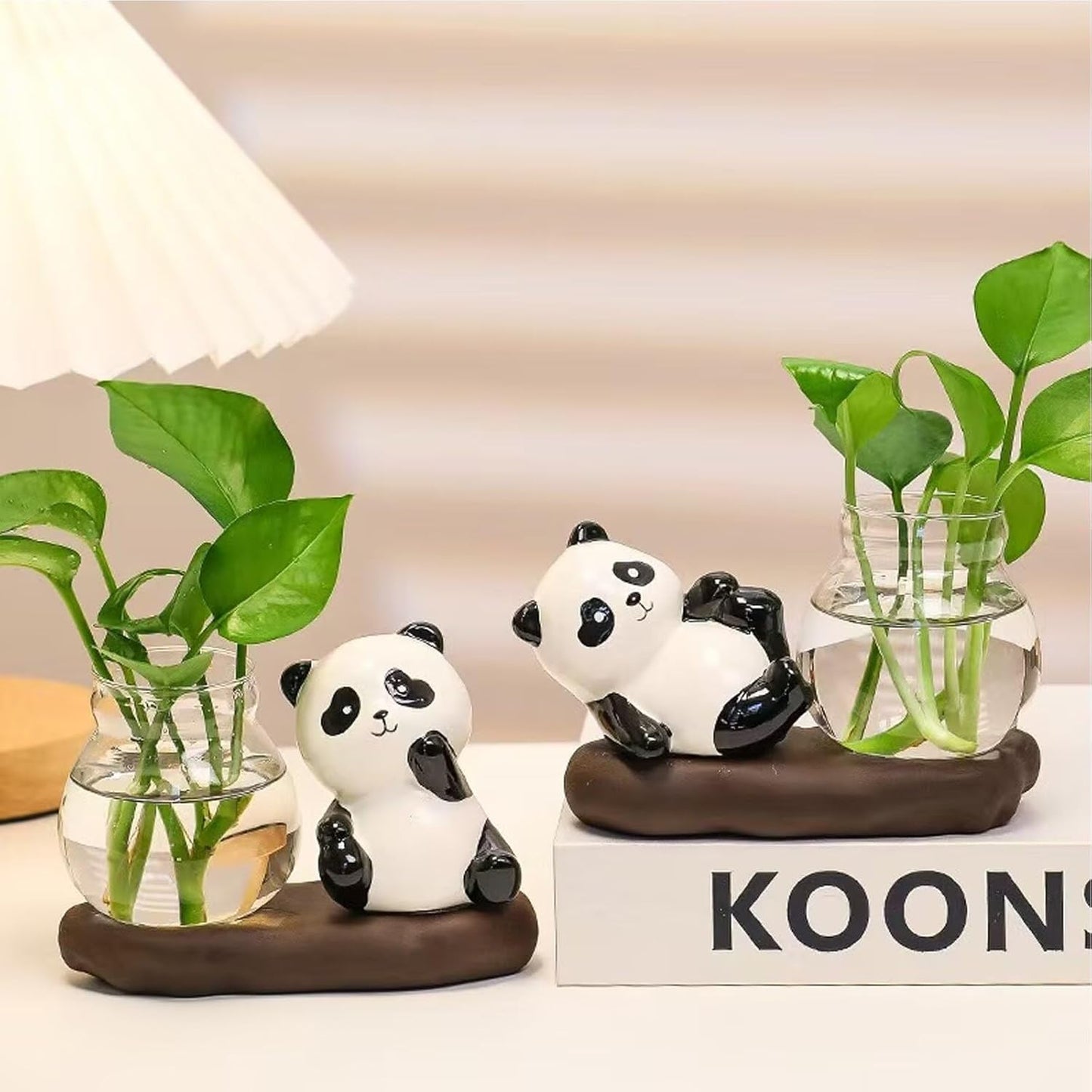 2pcs Desktop Glass Planter Vase Holder,Creative Ceramic Panda Shape Vase for Hydroponic Plants,Planters Clear Hydroponic Vase, Flowers Plants for Decorative Centerpiece,Table Decor
