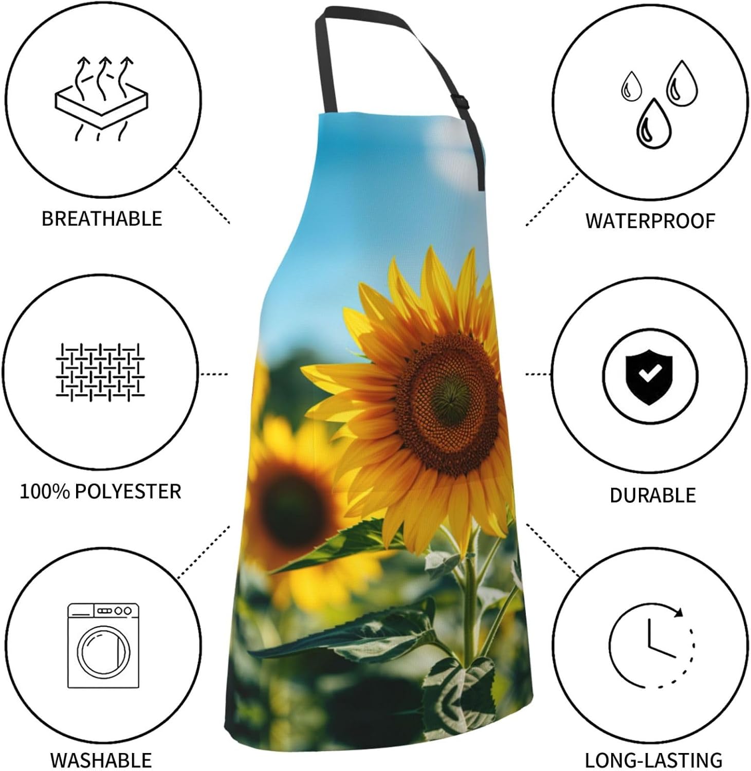 sunflower print Waterproof apron with pocket adjustable cooking apron 