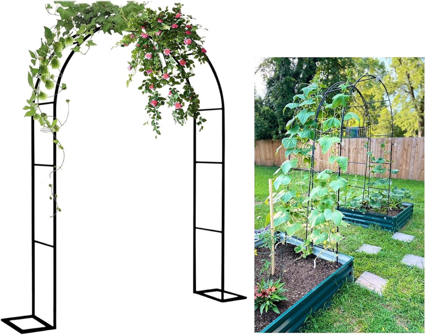 Metal Garden Arbor Arch for Climbing Plants, Decorative Trellis for Roses & Grapes, Outdoor Pergola for Backyard, Patio & Lawn - Stylish Outdoor Decor (Black, 0.8x2x0.4m