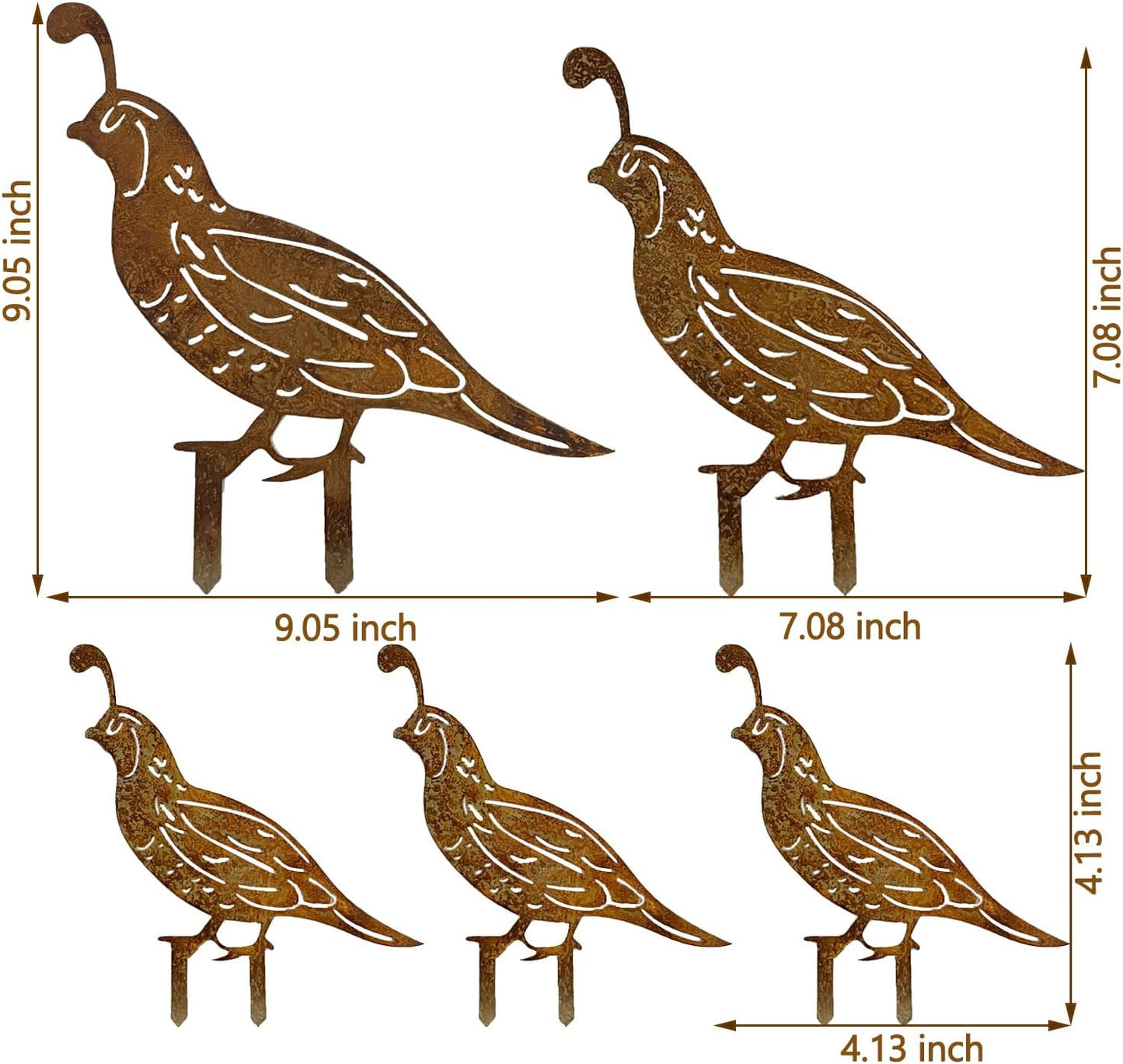 5PCS Rusty Quail Family Decorative Garden Stakes, Metal Birds Yard Dec
