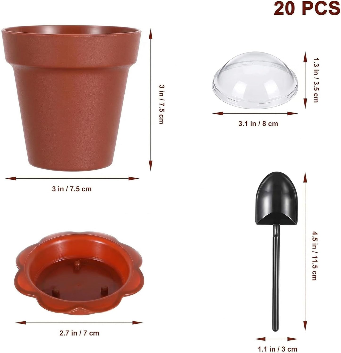 DOITOOL 20 Pack Flower Pot Dessert Cups with Lids and Spoons, 6.7 oz Mini Plastic Chocolate Pudding Cups, Cute Mini Flowerpot for Ice Cream, Dirt Cake, Fruit Trifles, Pudding, Yogurt, Mousse