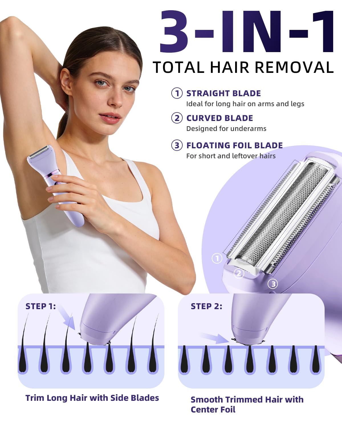 Ufree Bikini Trimmer Electric Razors for Women, Rechargeable Pubic Bod