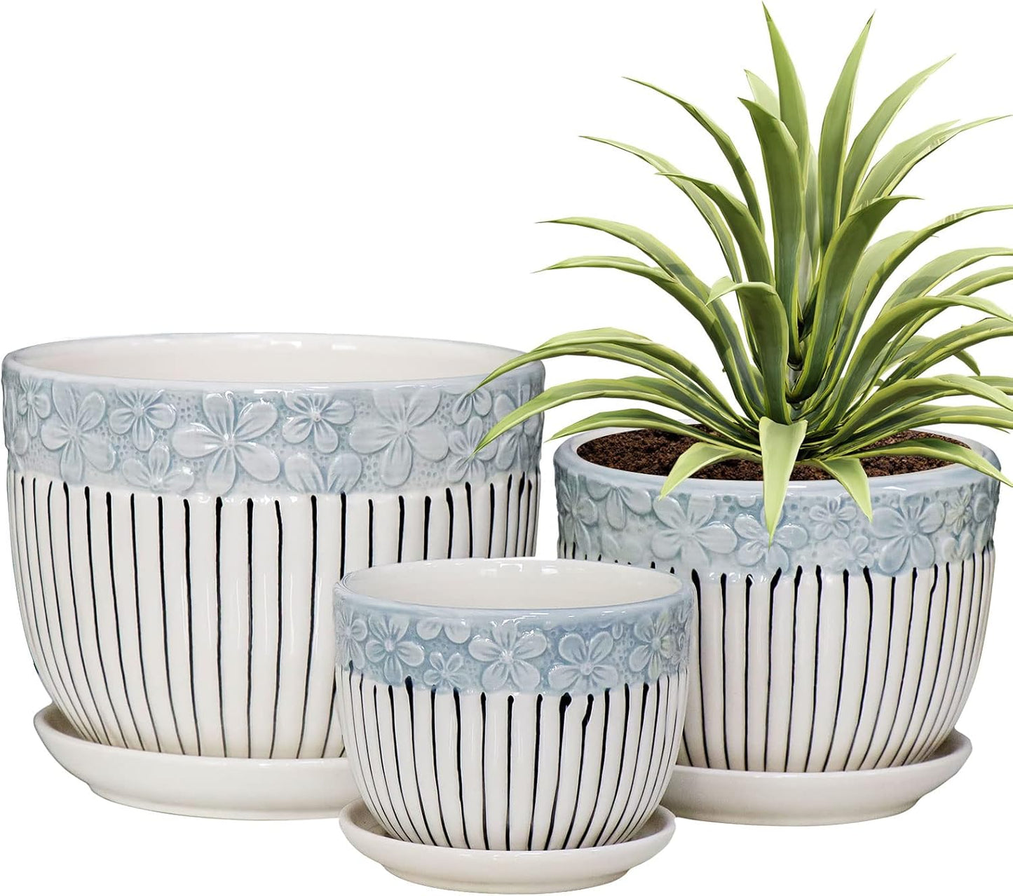 Ton Sin Grey Flower Pots,Texture Planter for Indoor Plants Set of 3 Ce