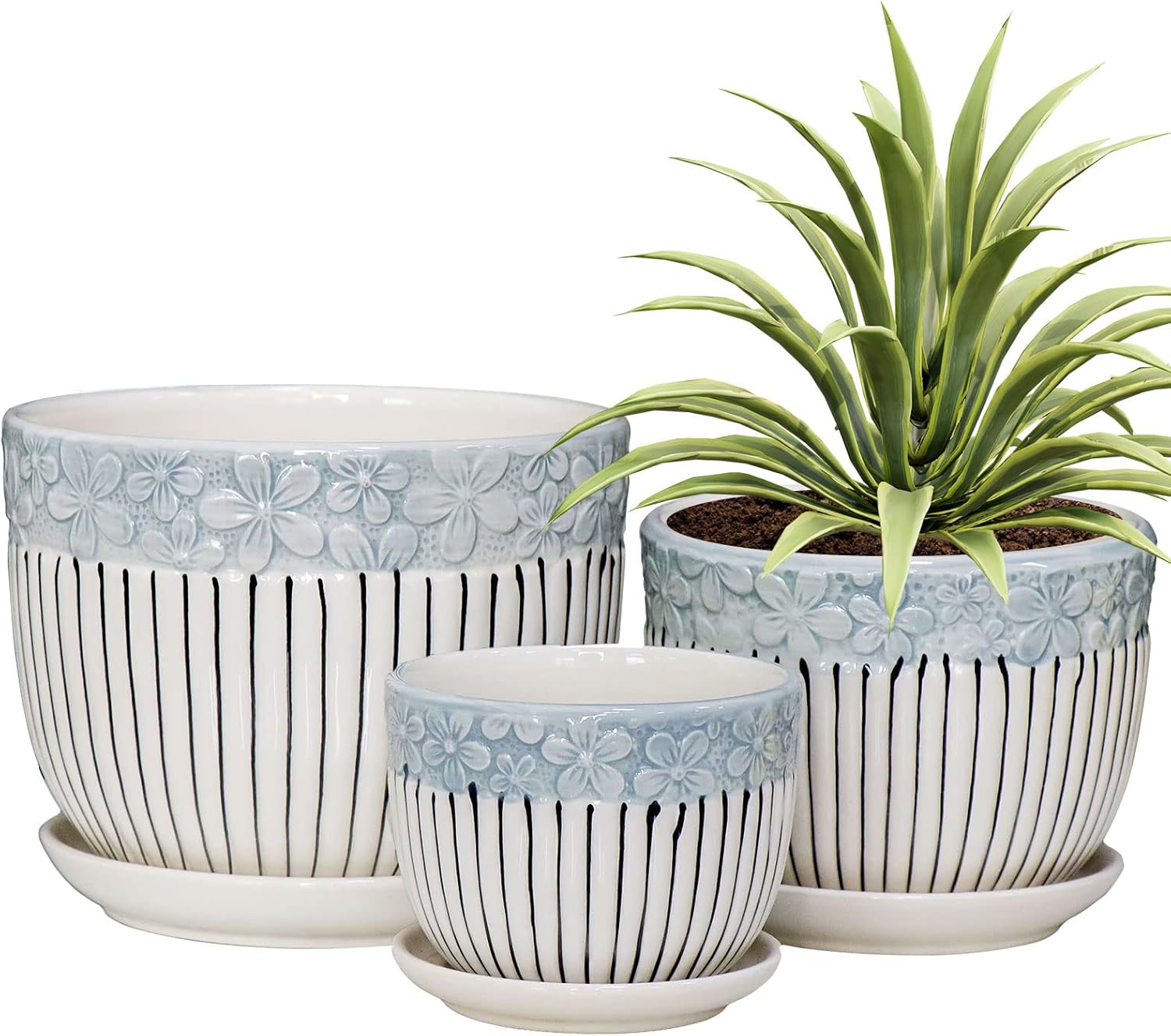 Ton Sin Grey Flower Pots,Texture Planter for Indoor Plants Set of 3 Ce
