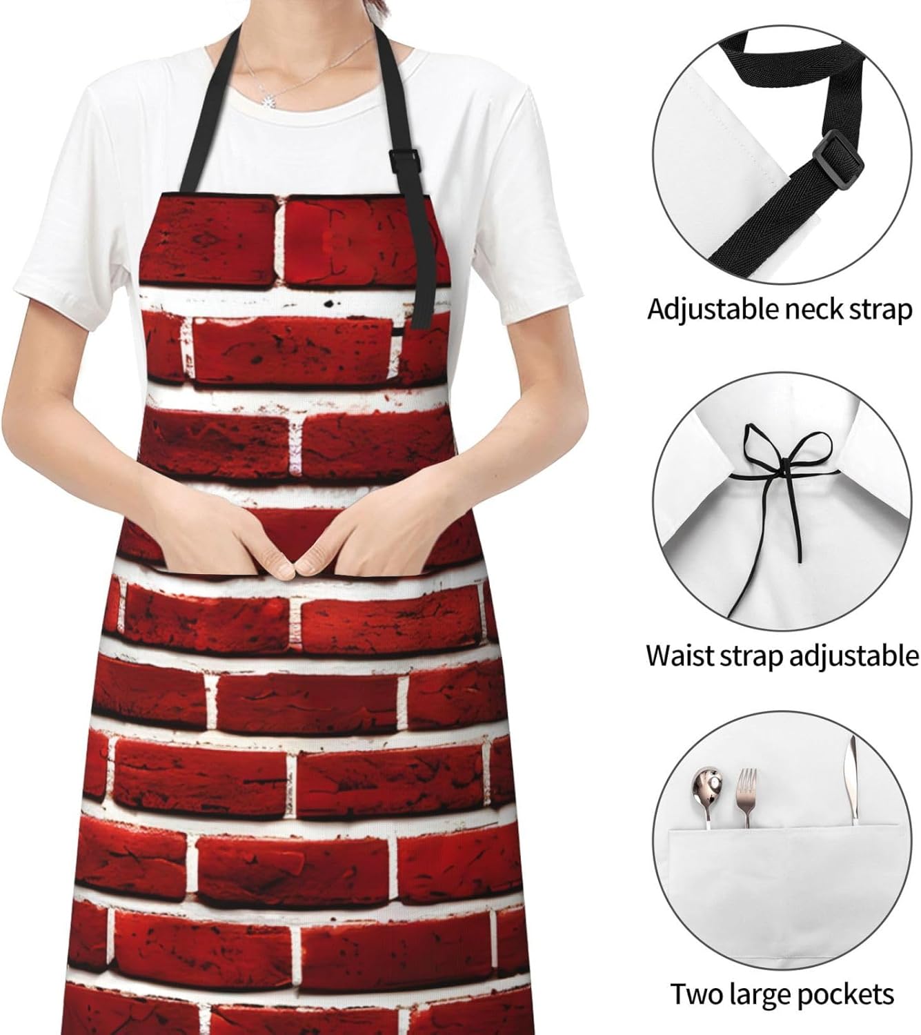 Brick Red Stone print Waterproof chef's apron with pocket apron for kitchen cooking baking barbecue and gardening