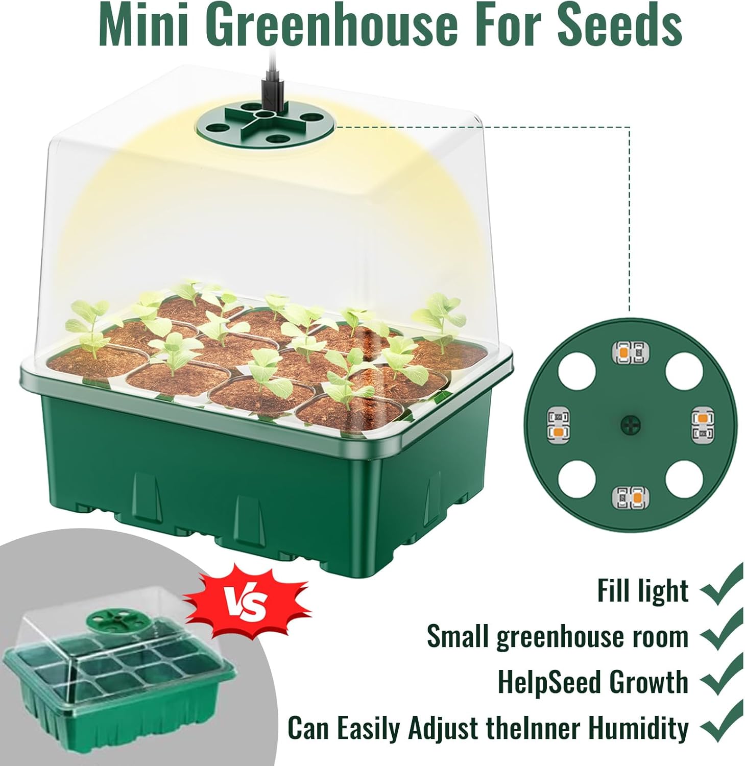NBPLUS Seed Starter Tray with Grow Light, 5 Pack 60 Cells Seed Starter