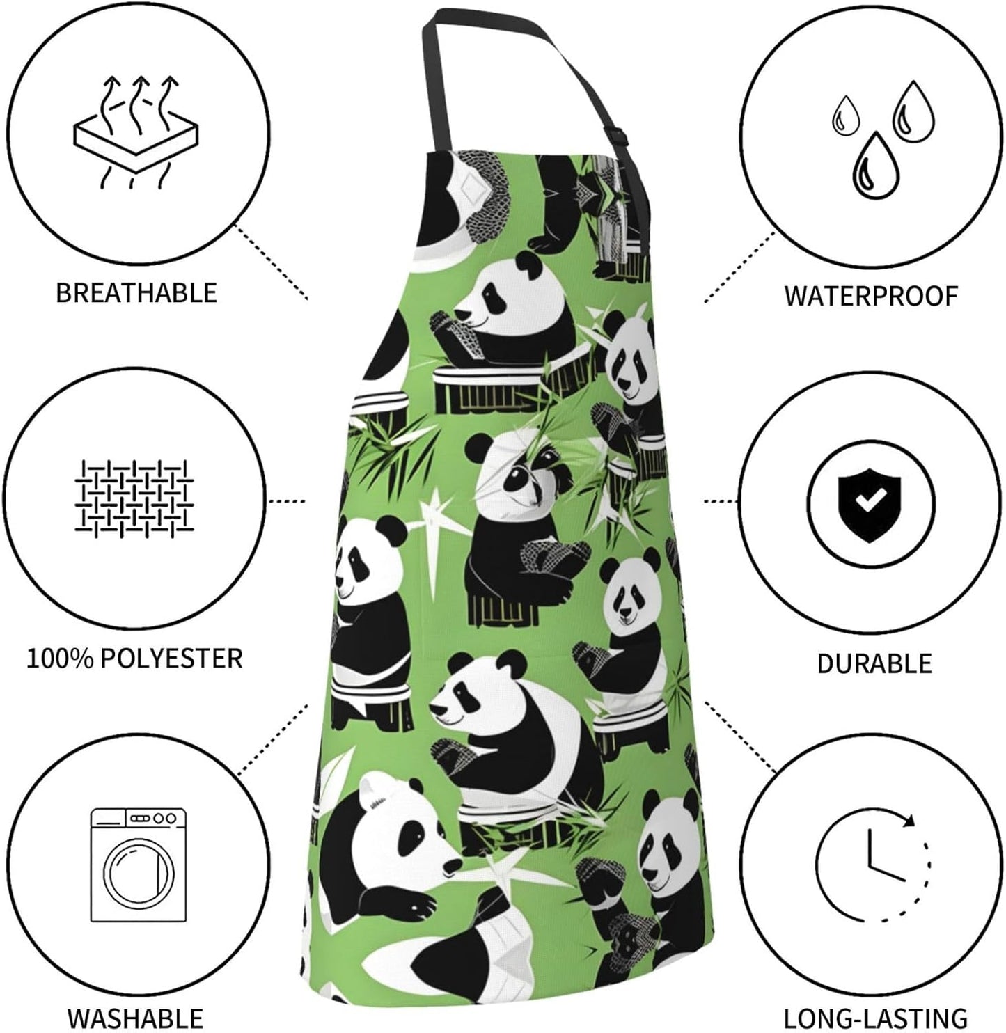 Panda bamboo print Waterproof chef's apron with pocket apron for kitchen cooking baking barbecue and gardening