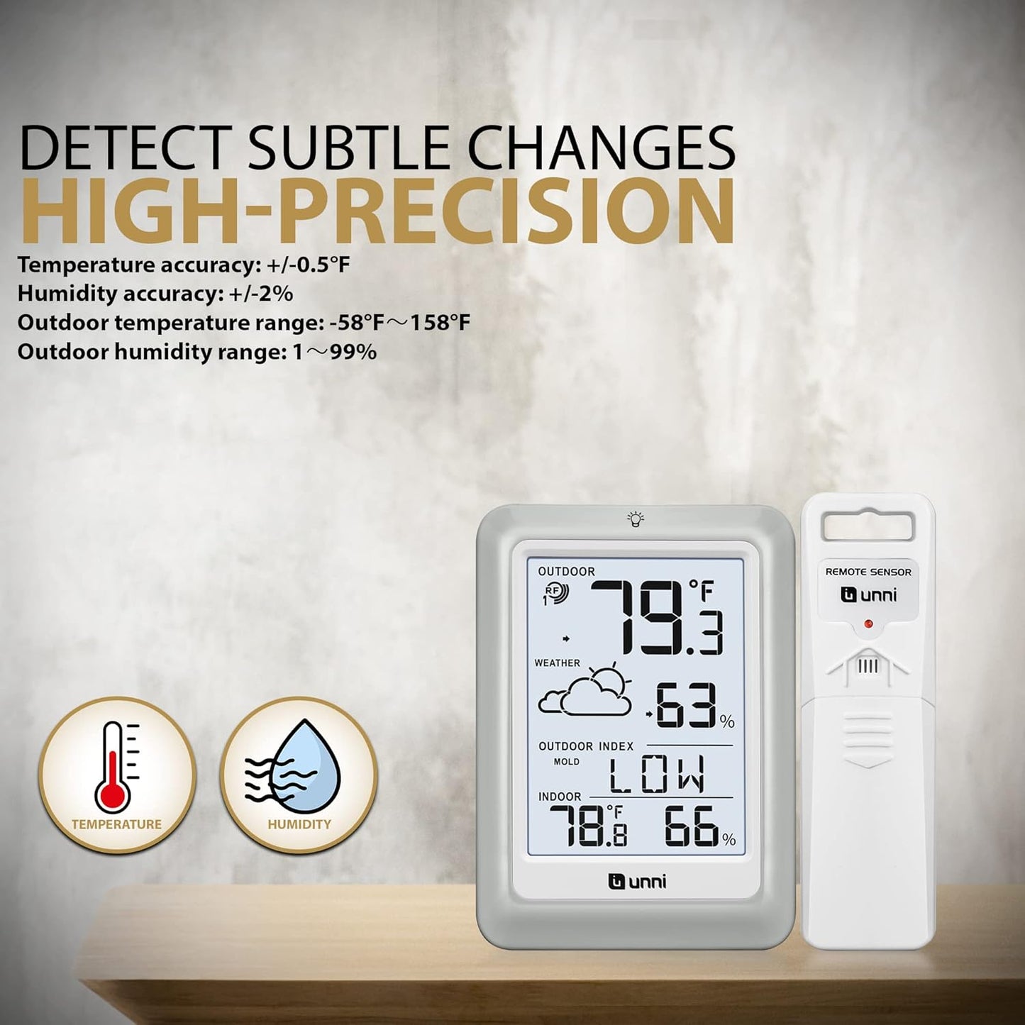 Indoor Outdoor Thermometer Hygrometer Wireless Weather Station, Temper