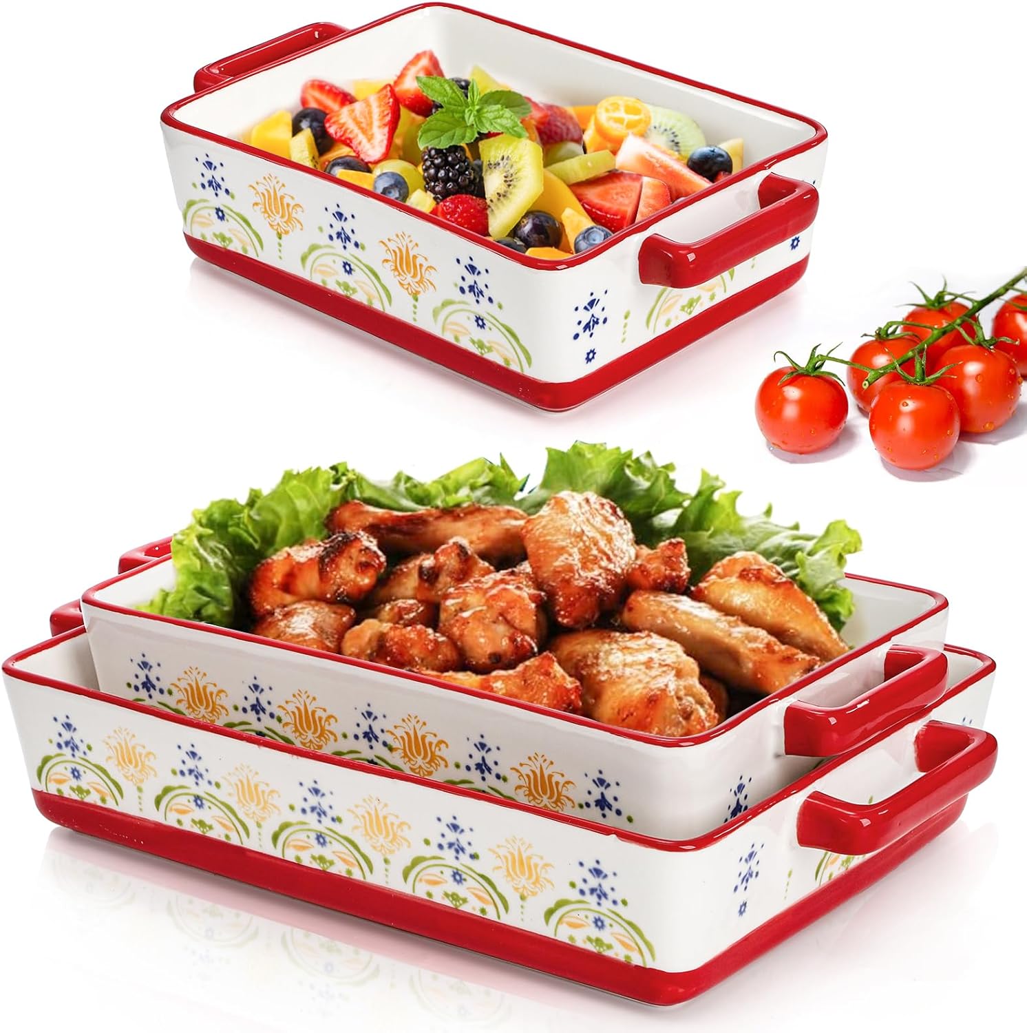 Set of 3 Ceramic Baking Dishes, Rectangular Casserole Dish for Oven, C