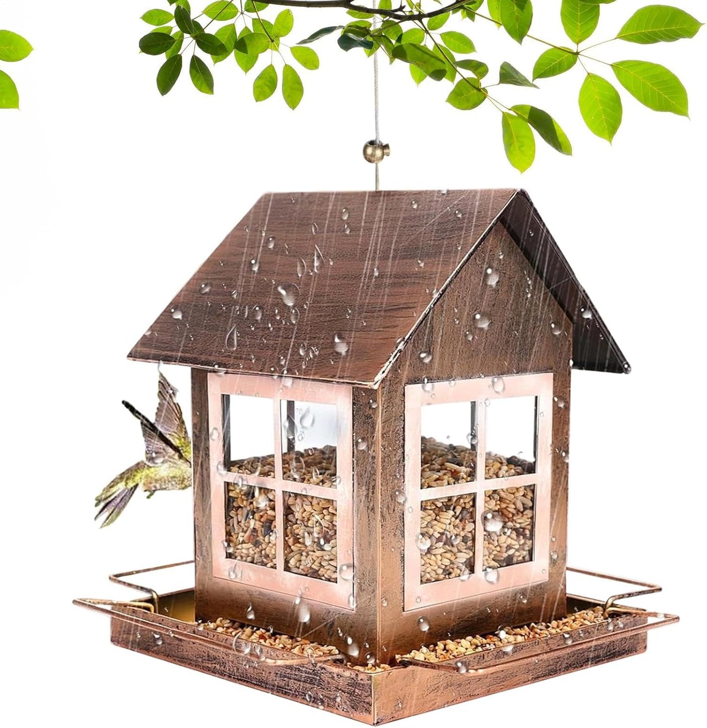 Bird Feeder House 18.5x14.5x23cm, Large Capacity Metal Feeding Station for Wild Birds, Suitable for Cockatiels, Finches, Lovebirds, Budgies, Canaries