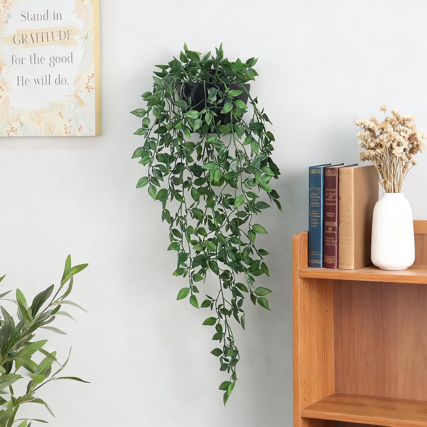 Artificial Hanging Plants 2 Pack, Fake Mandala Vine Greenery with Wall Planter for Office Living Room Bathroom Indoor Décor