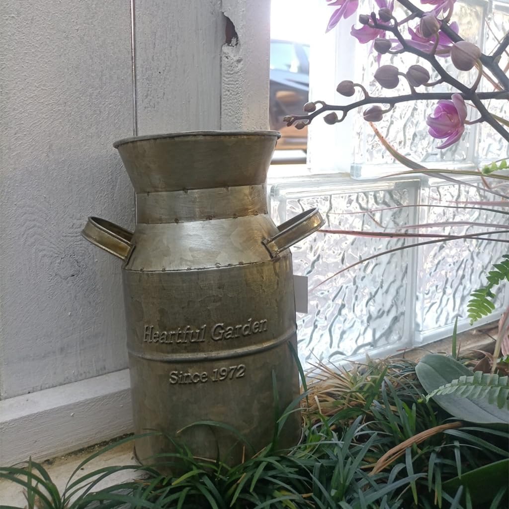 Metal Milk Can Antique Tin Bucket Flower Vase Garden Backyard Table De