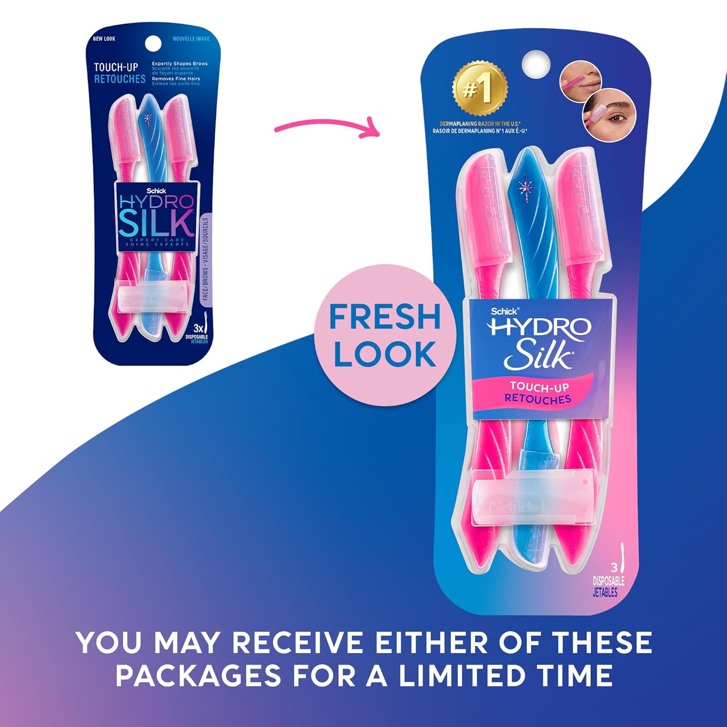 Schick Hydro Silk Touch-Up Dermaplaning Tool with Precision Cover, 3ct