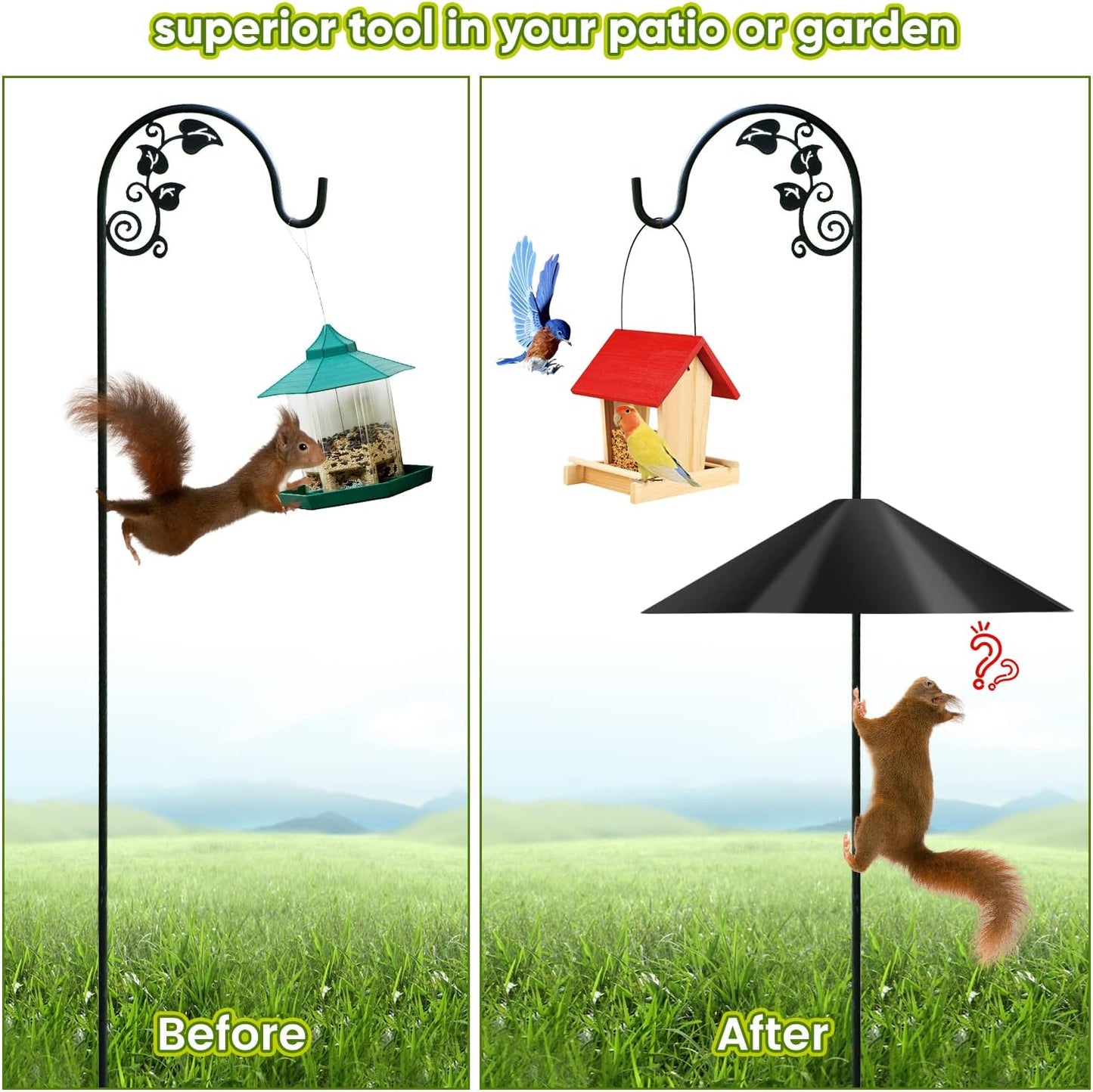 24-inch Large Squirrel Proof Bird Feeders for Outside Hanging,Outdoor Squirrel Baffles for Bird Feeders Pole, Bird House Guard for Outdoor Shepherd’s Hook, Black Color