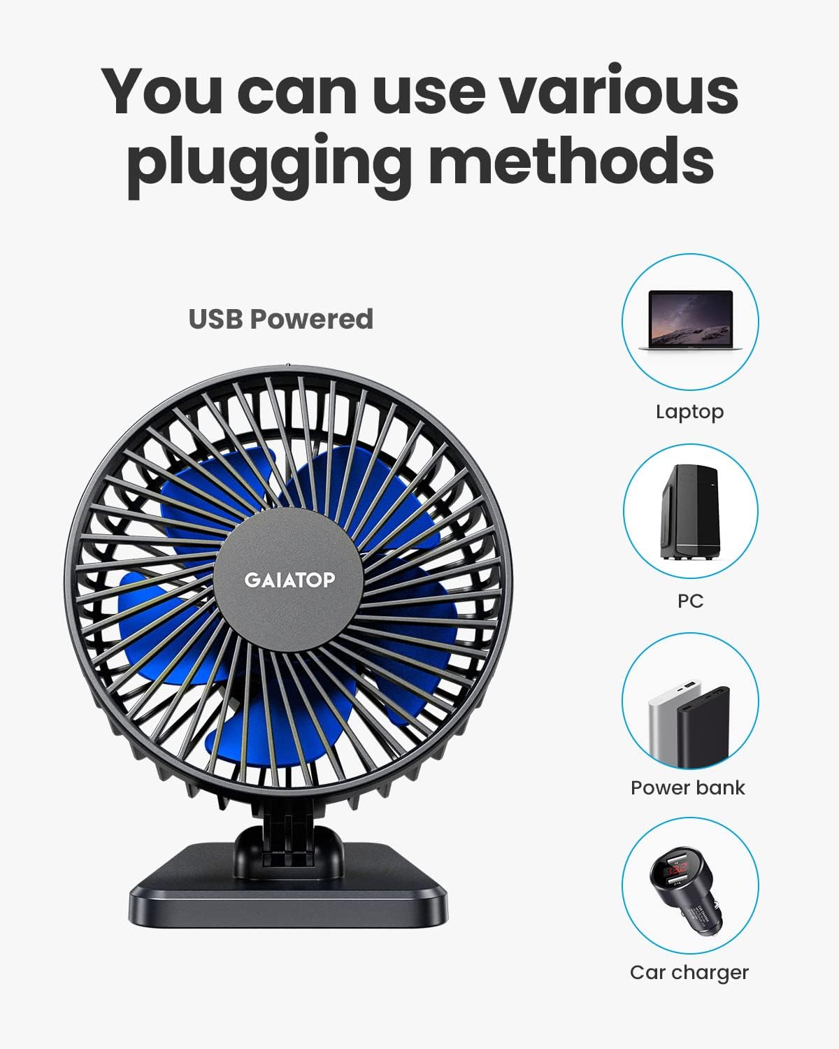 Gaiatop USB Desk Fan, Small But Powerful, Personal Portable Quiet 3 Sp