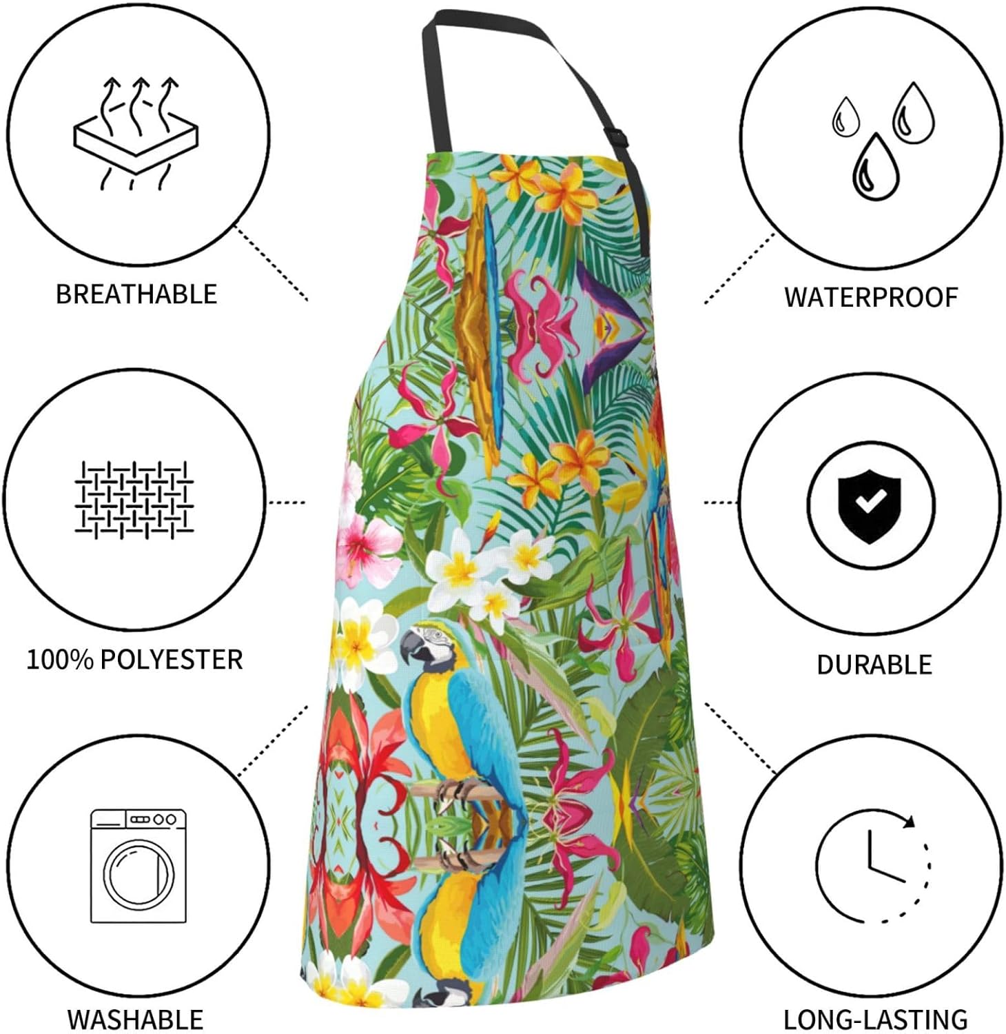 Tropical plants and parrots Print 28x33 In Adult Kitchen Apron with Po