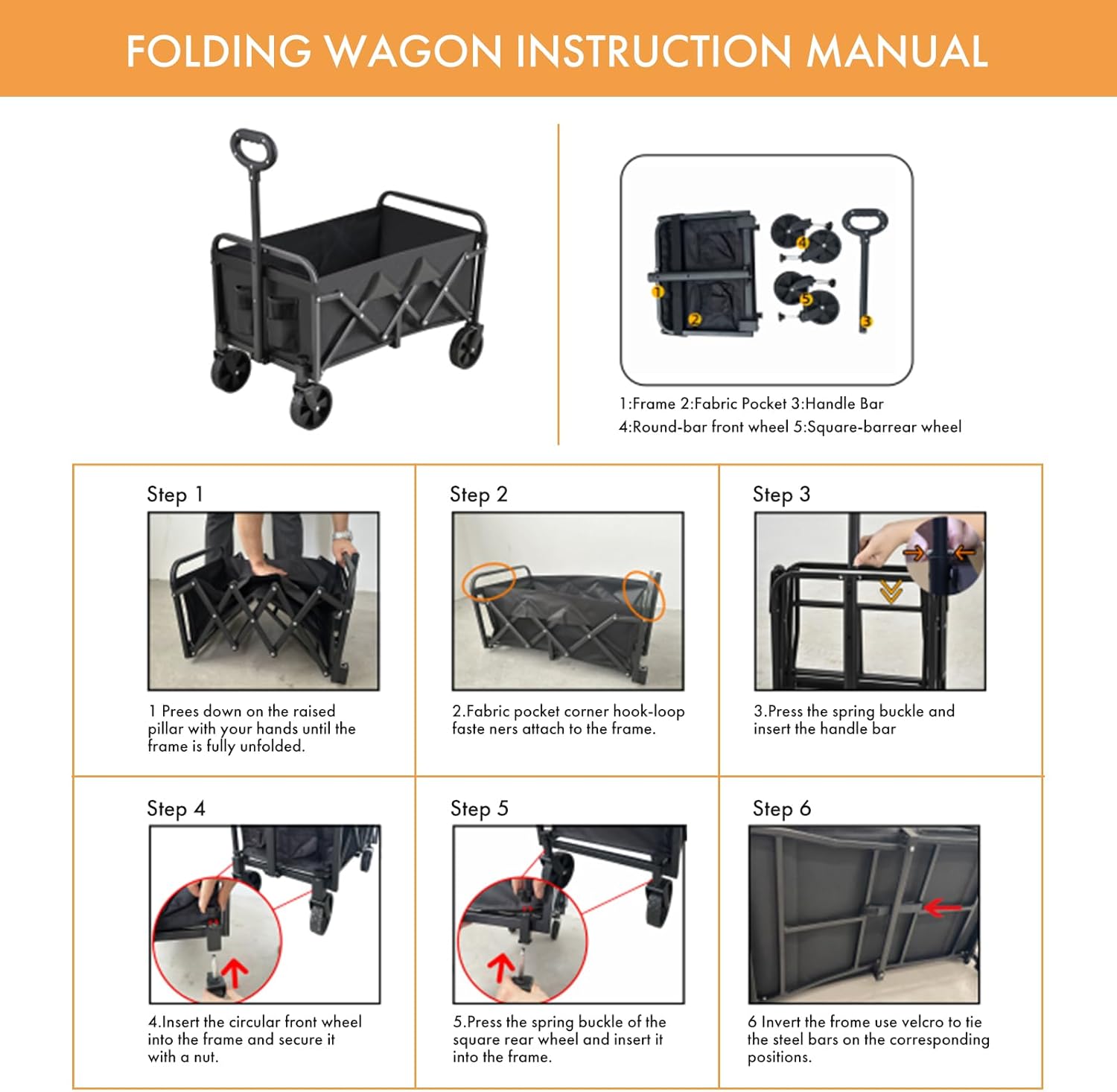 Wagons Carts Foldable,Portable Utility Shopping Cart with Wheels, 600D