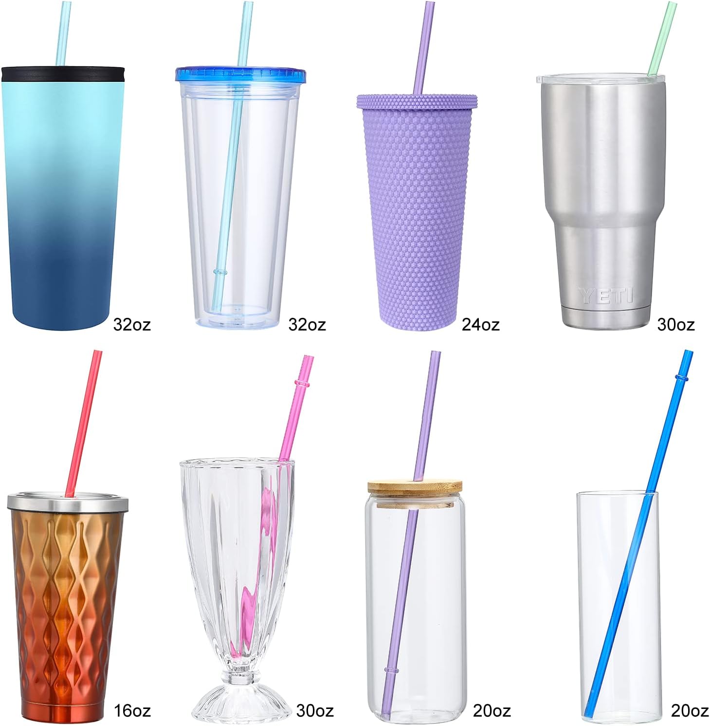 24 PCS, Reusable Straws with 4 Brushes, 10.5" Long Tritan Hard Plastic