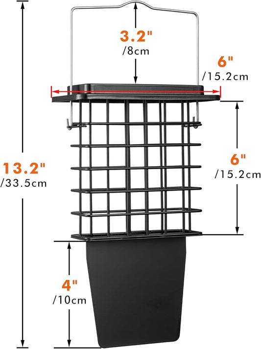 iBorn Metal Suet Feeder with Tail Prop | Durable Suet Cake Cage Bird Feeder for Outdoors，Woodpecker Feeder for Outside Hanging，Heavy-Duty Suet Holder,Easy Clean & Refill,1 Pack,Black