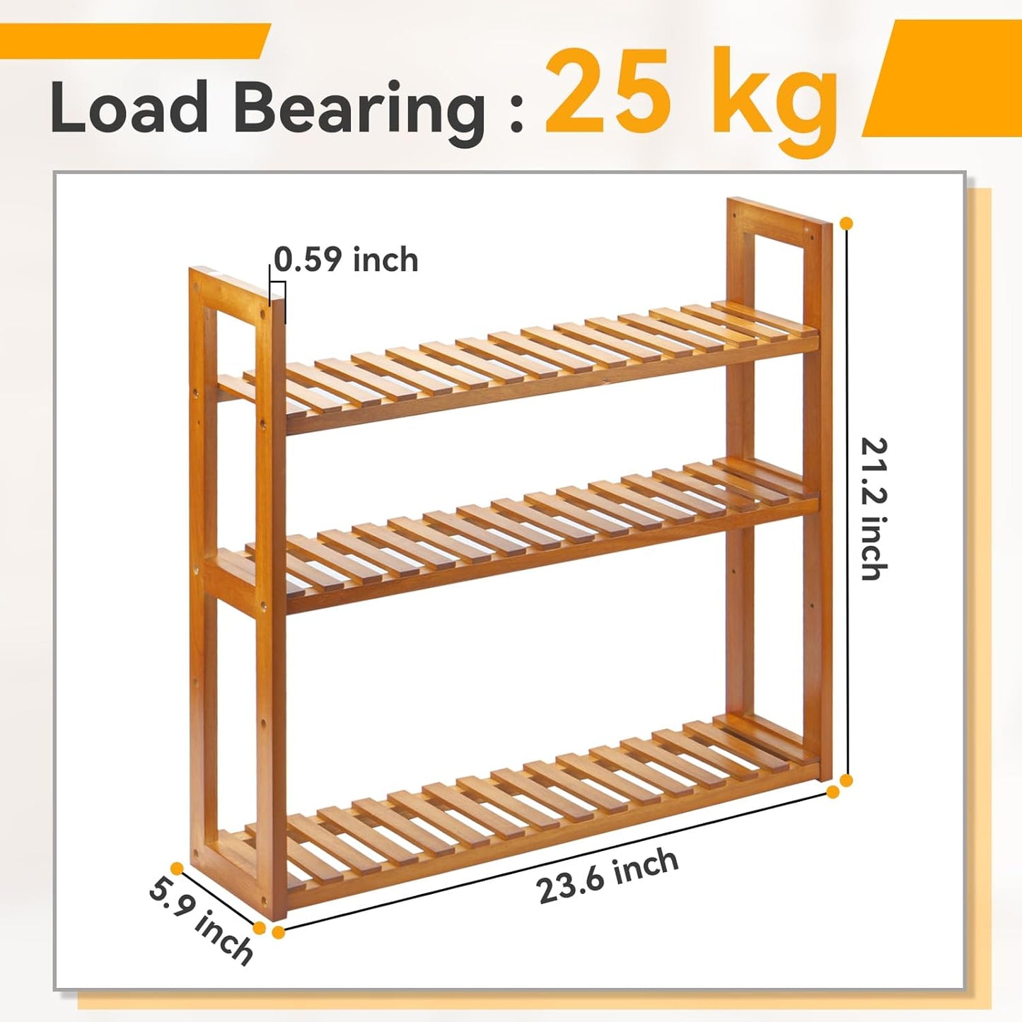 Wood Bathroom Shelf, 3-Tier Adjustable Shoes Rack&Plants Rack, Wall-Mo