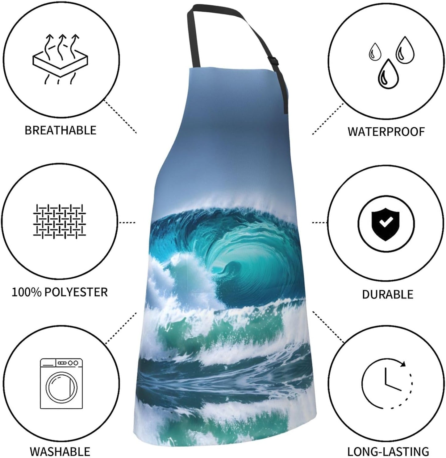 Ocean Wave Print Laundry apron 28x33 In Waterproof Kitchen Apron with 