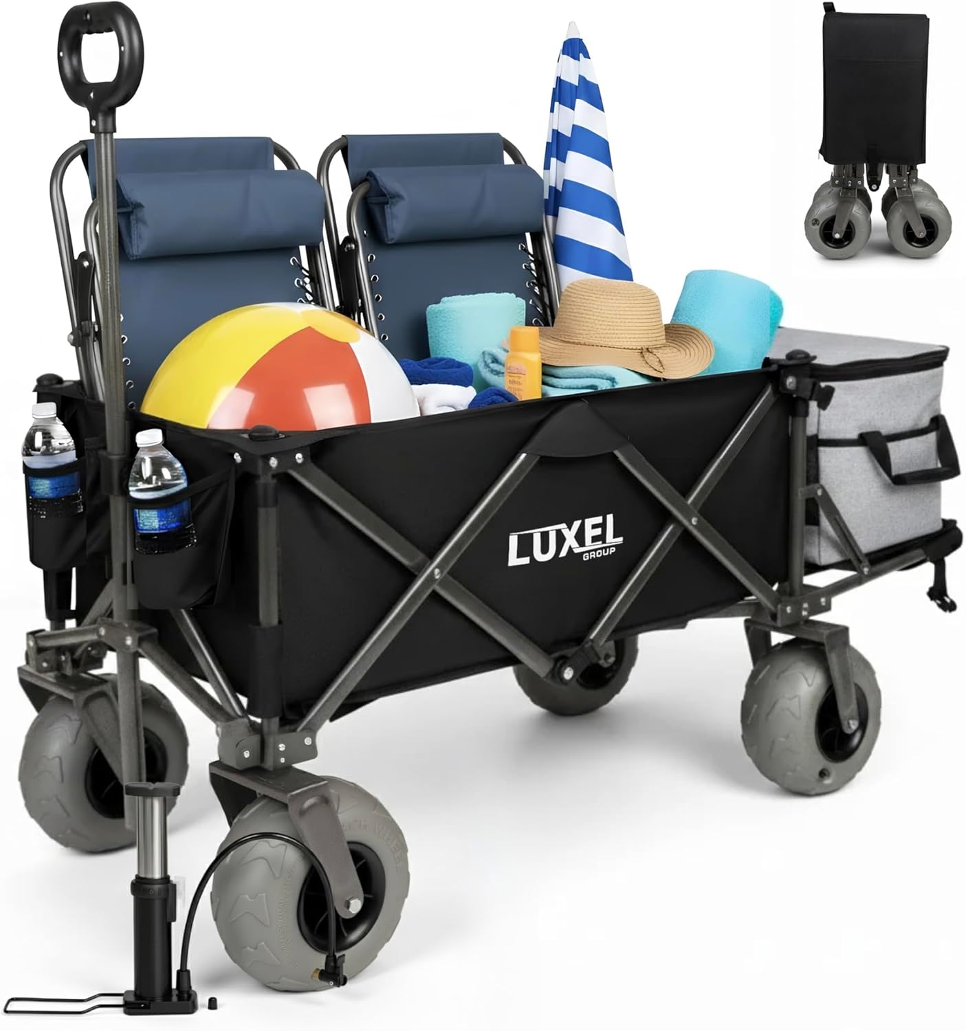 Beach Wagon Cart with Big Wheels for Sand - Heavy Duty Collapsible Fol