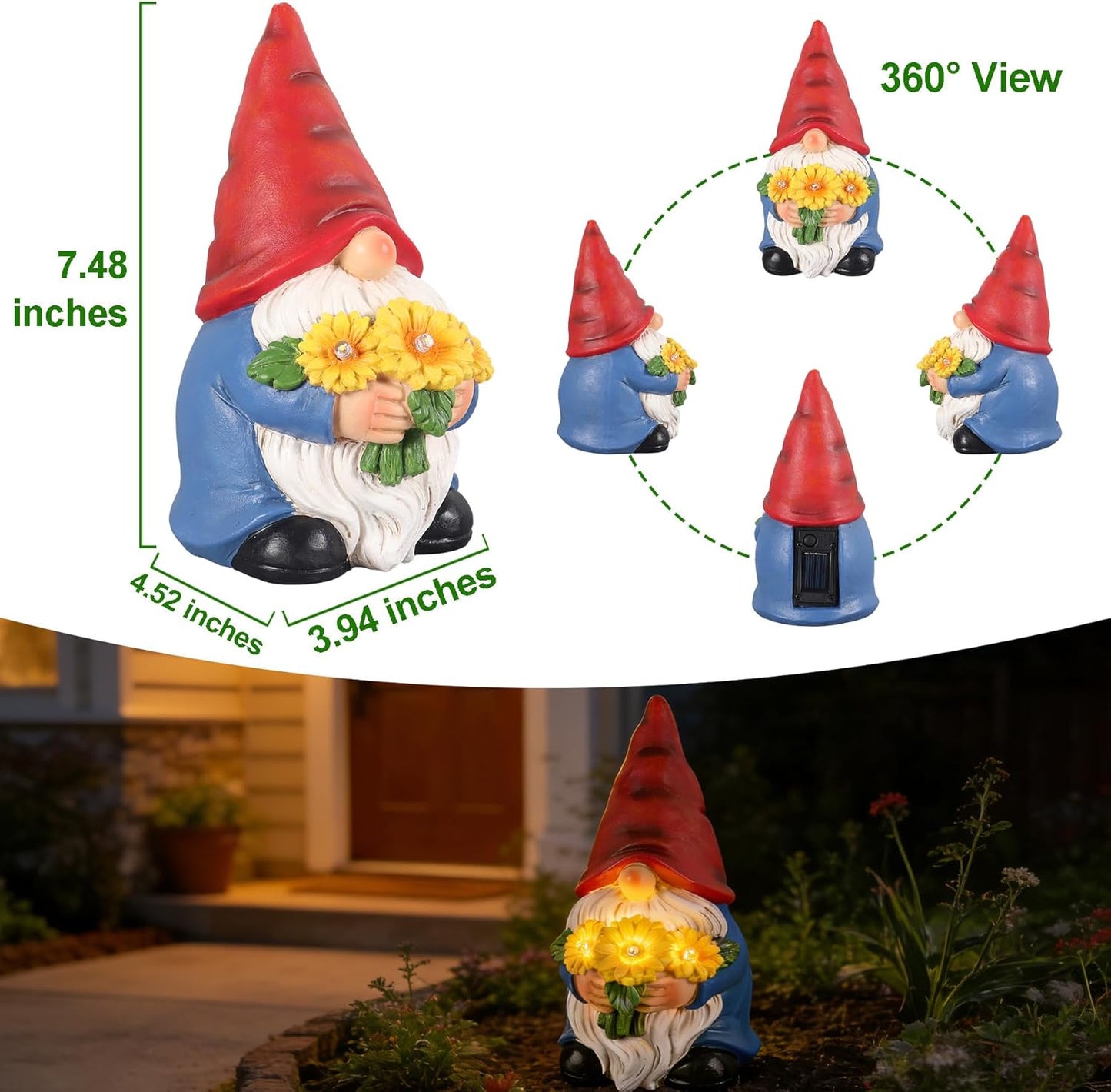 Solar Garden Gnome Statue with Sunflower Lights - Thoughtful Gift for Mom, Grandma, Garden Lovers - Hand-Painted Outdoor Decor for Patio, Yard, Birthday, Mother’s Day