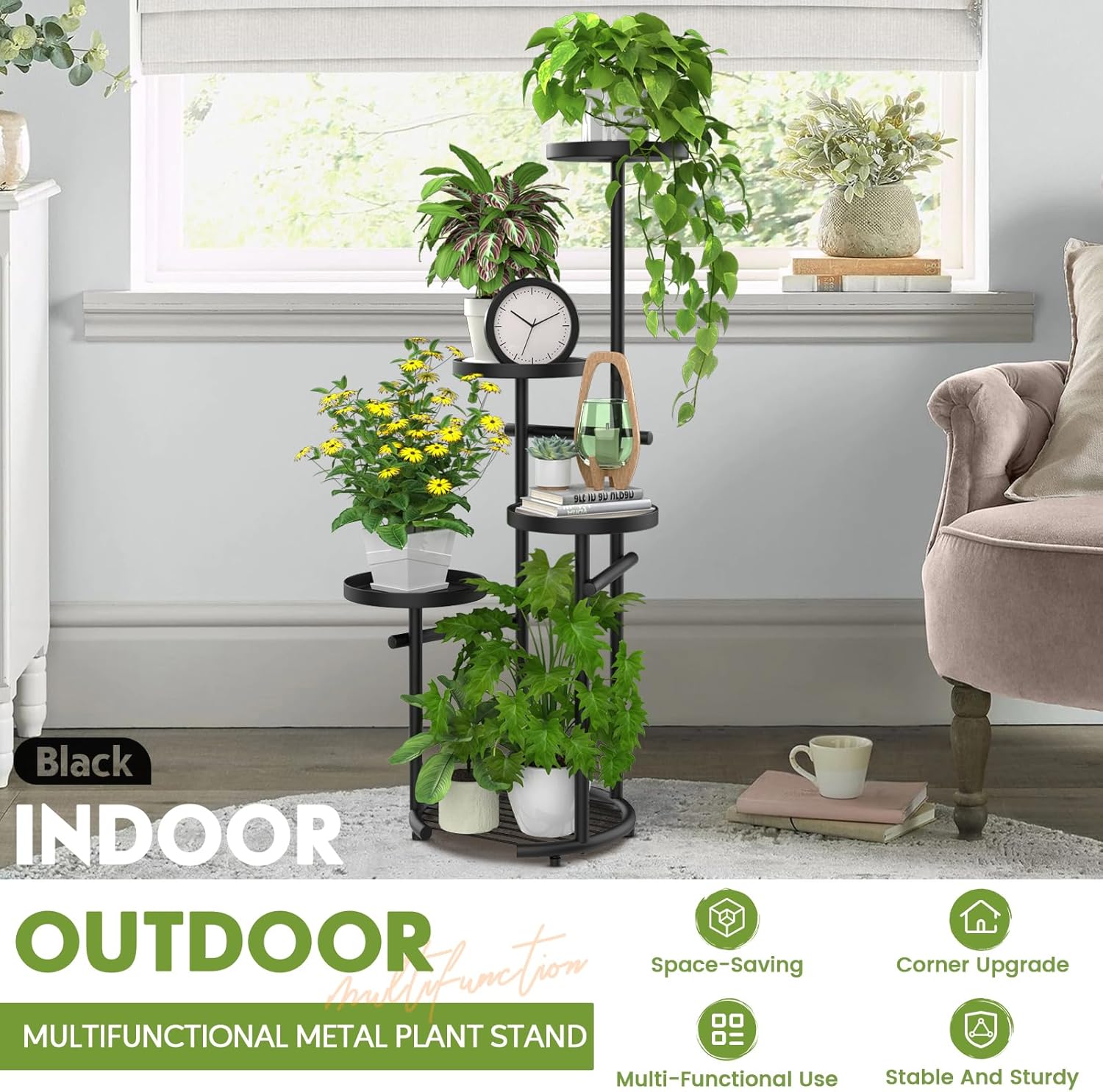 TOSKING 5-Tier Tall Plant Stand Indoor & Outdoor, Anti-Tip Round Base 