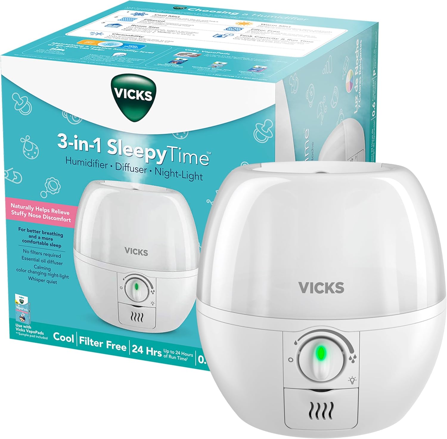 Vicks Humidifier 3-in-1 SleepyTime Cool Mist Humidifier for Baby & Kid
