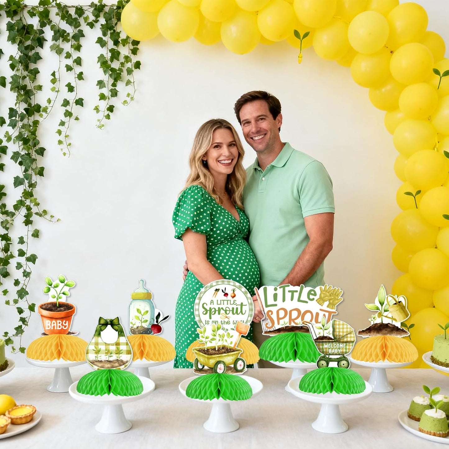 Little Sprout Baby Shower Decorations 8pcs A Little Sprout Is On The Way Honeycomb Centerpieces Garden Tool Greenery Table Decors Nature Farmers Welcome Baby Shower Gender Reveal Party Supplies