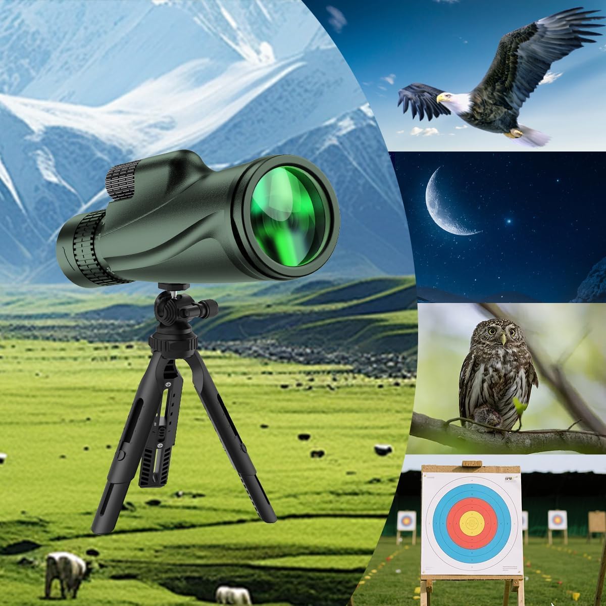 Monocular Telescope 80 x 100 High Powered Monoculars for Adults with Tripod, Monocular for Smartphone Suitable for Bird Watching Larger Vision Monoculars for Adults with BAK4 Prism & FMC Lens Green