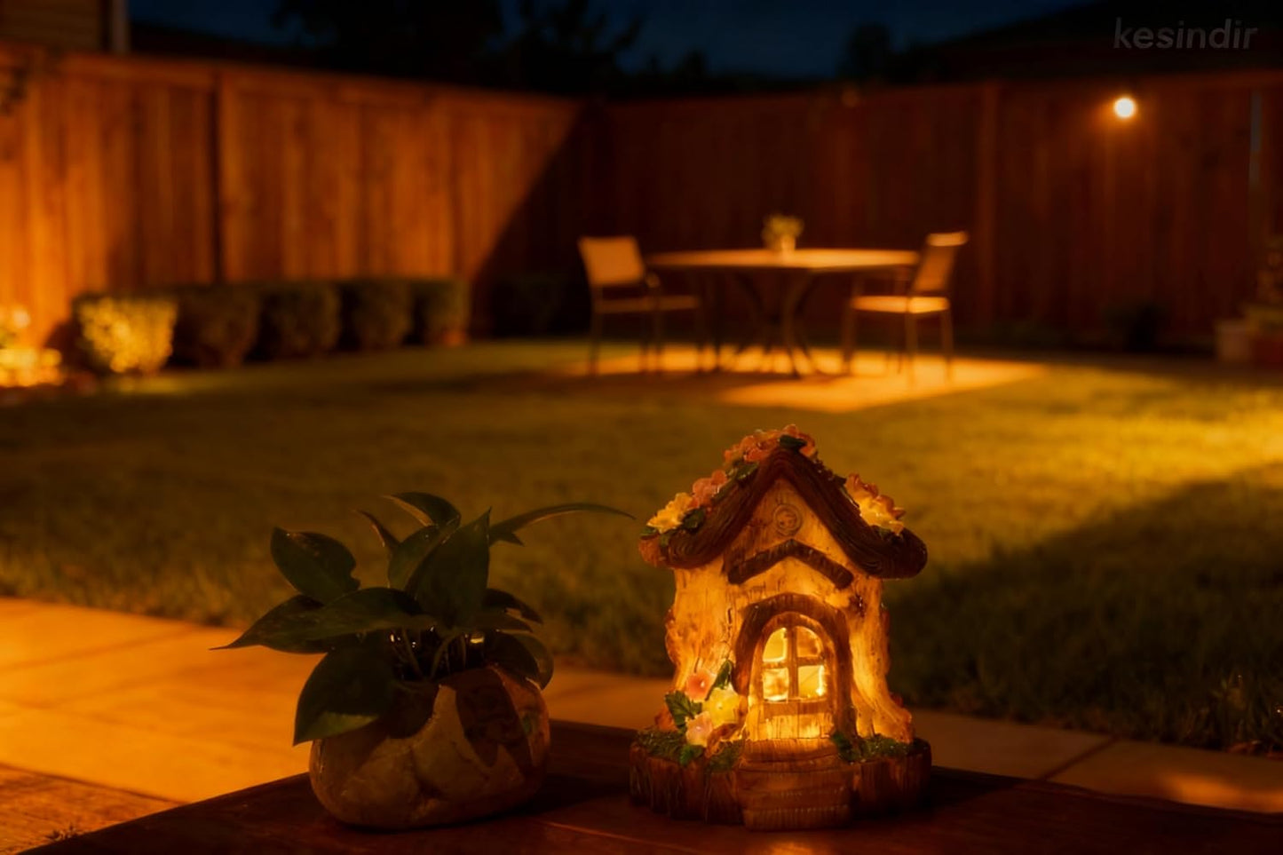 [Forestglow Haven: Stump Cottage Solar Auto-Sensing Tree Stump Night Light - Growth Ring Texture, Creative Decor for Garden, Patio & Indoors