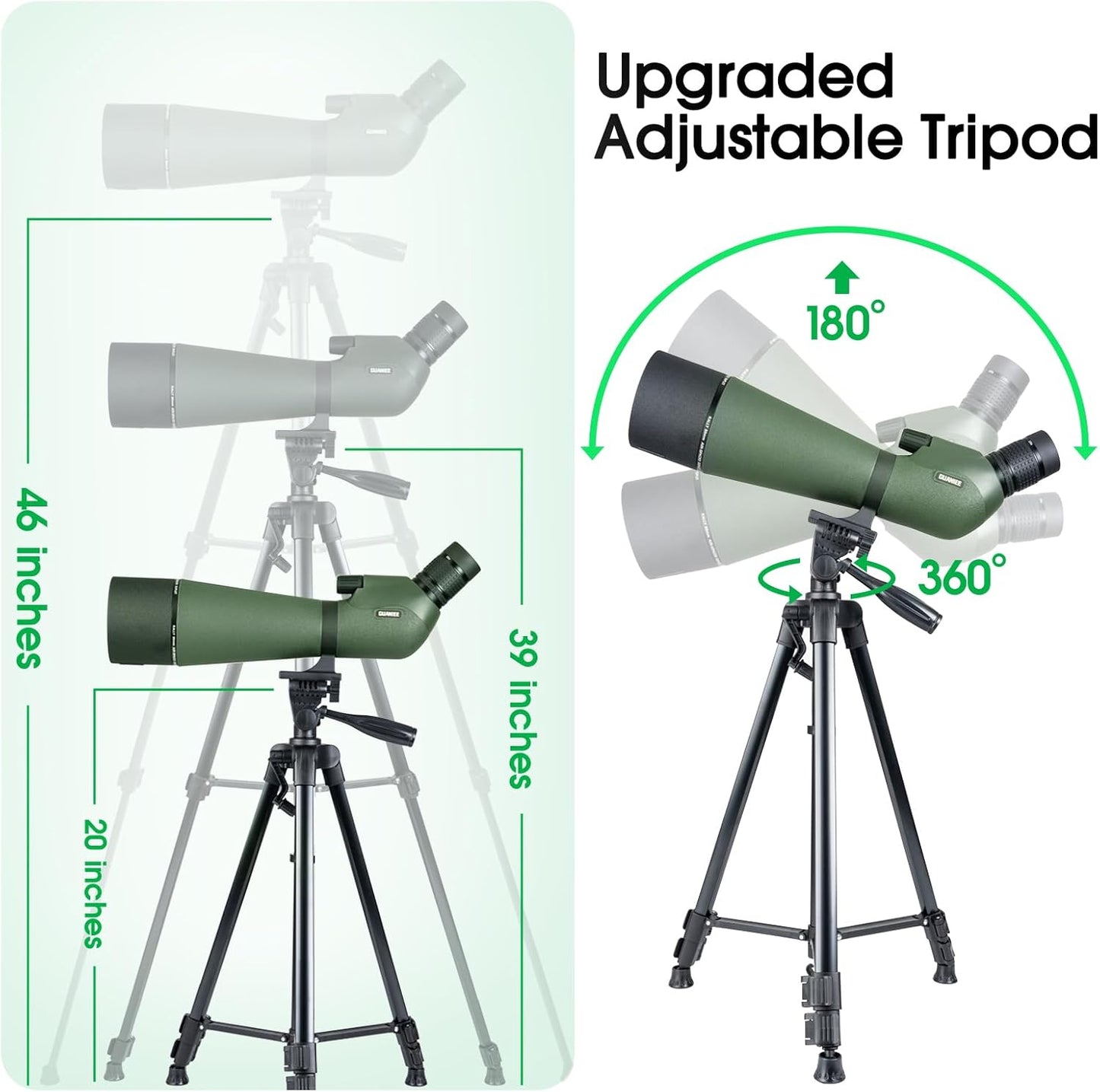 25-75x80 Spotting Scope with Upgraded Tripod Carrying Bag and Phone Adapter Spotter Scope for Target Shooting for Bird Watching Wildlife Viewing Green
