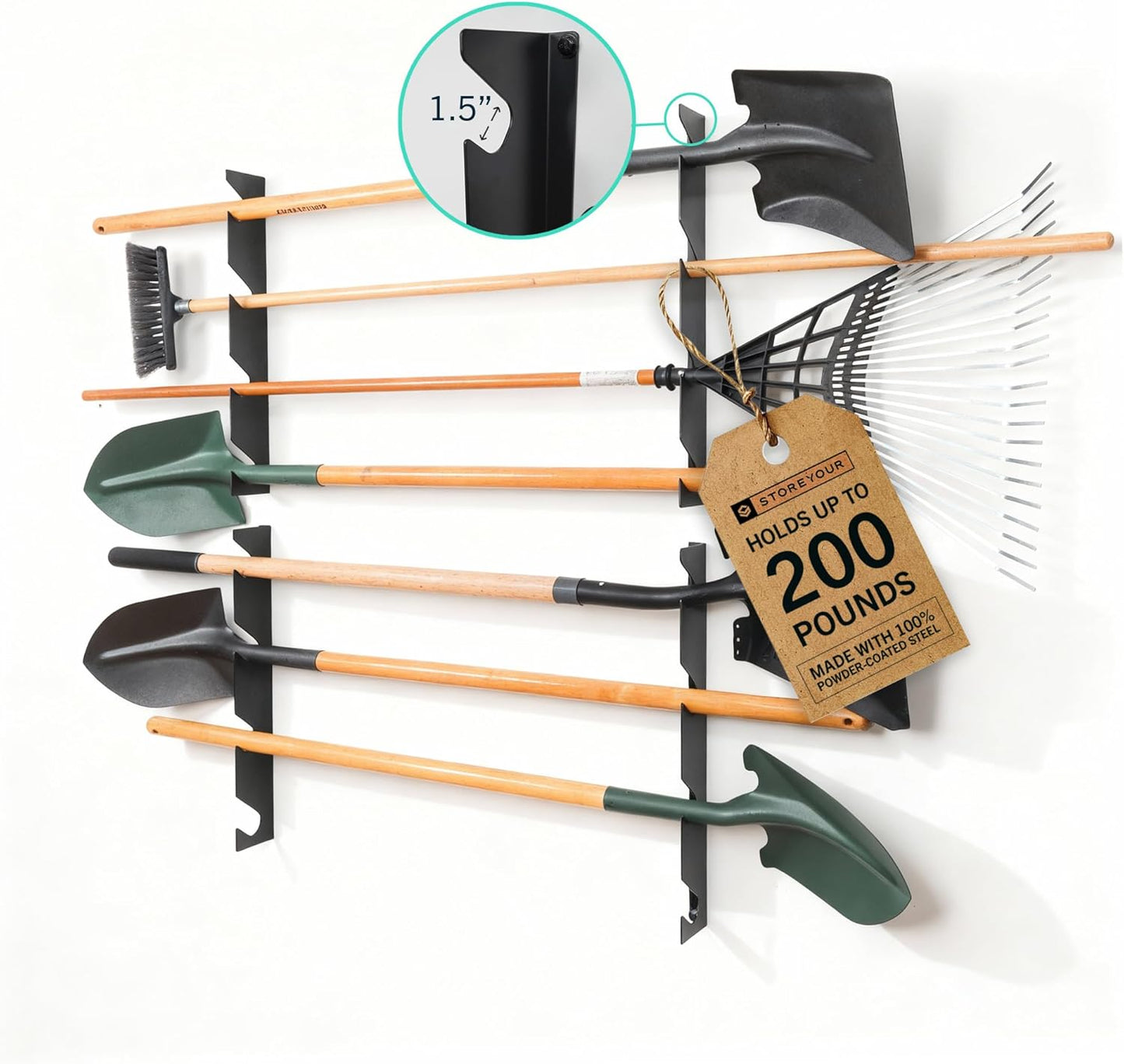 StoreYourBoard Horizontal Shed Tool Organizer - Garage Organization Wall Mount Tool Storage Rack - Heavy Duty Steel Tool Organizers and Storage for Shovels, Rakes, Brooms, Mops - Holds Up to 200 lbs