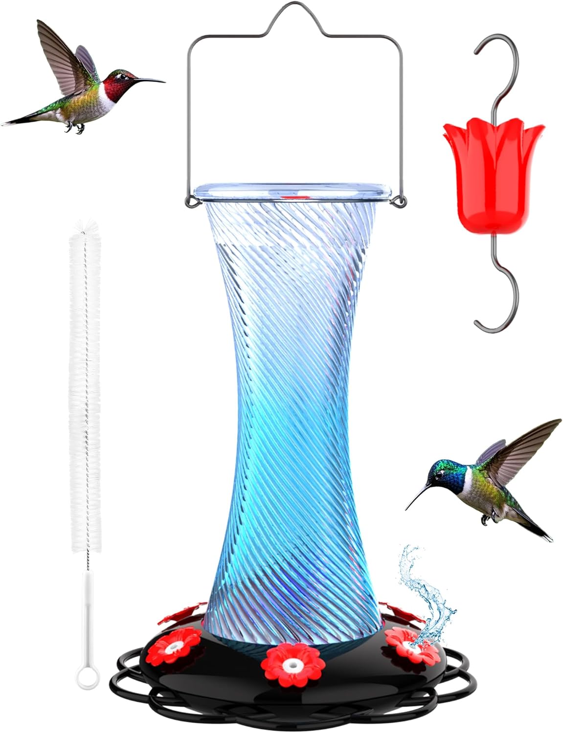 Hanging 20oz Glass Hummingbird Feeder with Moat, Small Outdoor Plastic