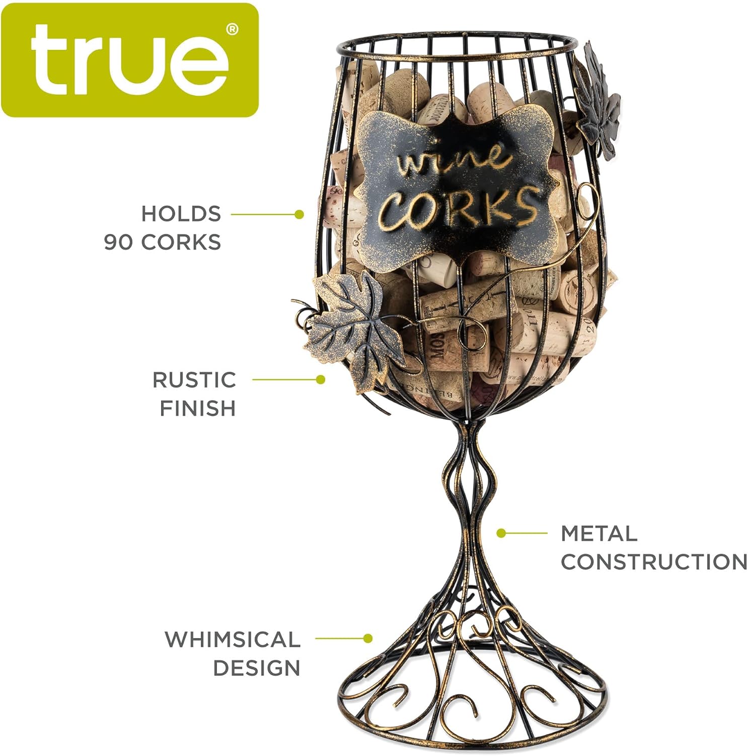 True Wine Glass Cork Holder, Decorative Wine Cork Storage and Decor, S