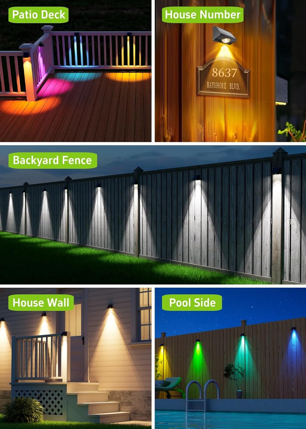 Solar Fence Lights Outdoor Waterproof High Brightness LED Spot Lens De