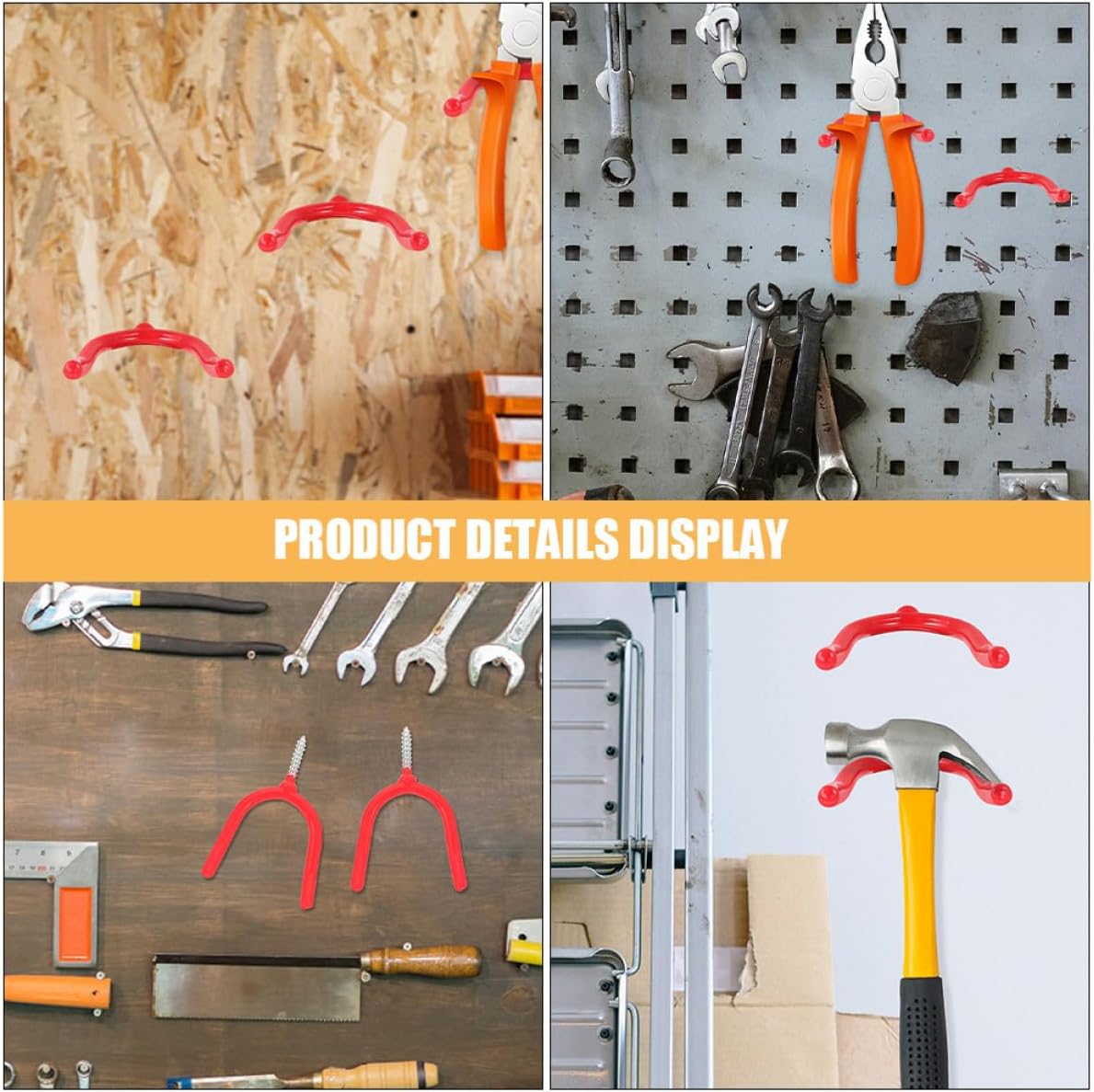 BESTOYARD 12pcs Heavy Duty Garage Hooks Wall Mount Tool Hangers Utility Hooks for Garden Tool Storage and Mop Broom Organizer in Red