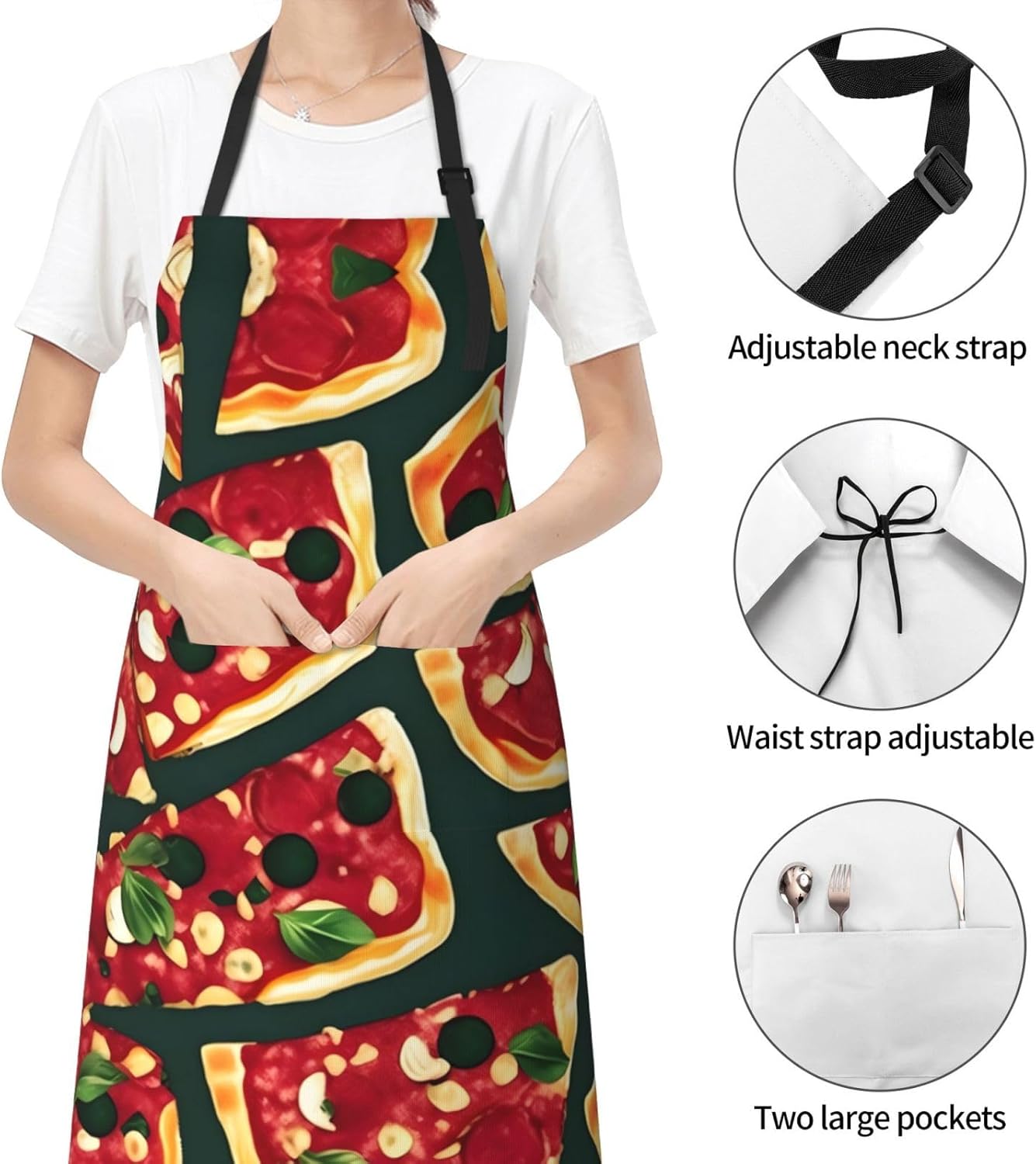 Pizza Pattern print Waterproof chef's apron with pocket apron for kitchen cooking baking barbecue and gardening