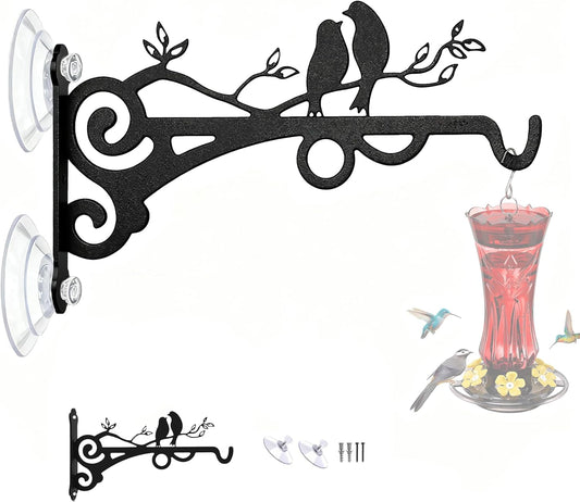 Metal Window Mounted Hummingbird Feeder Hanger Hook with Strong Suction Cups for Outdoors Window Viewing, Hanging Glass Bird Feeders, Wind Chimes & Plants