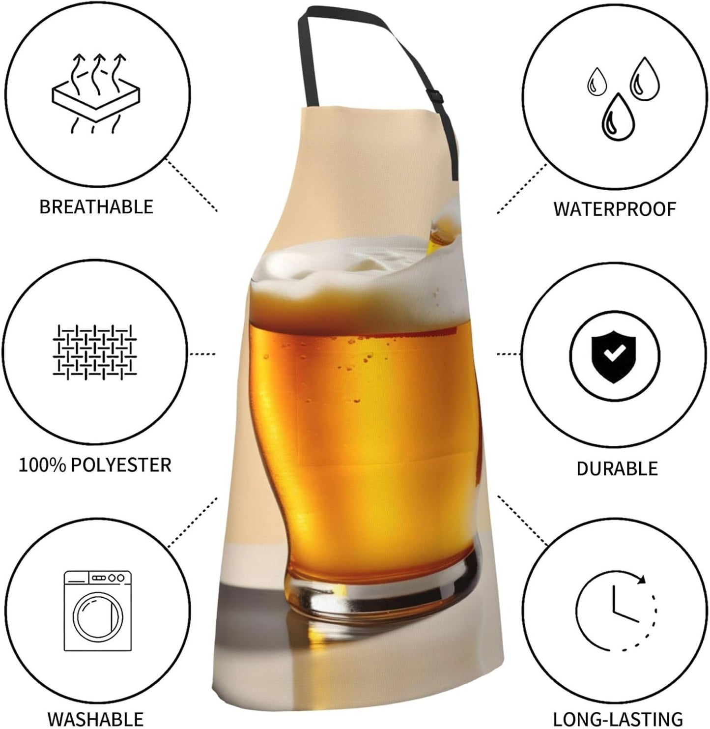 Beer foam Print Laundry apron 28x33 In Waterproof Kitchen Apron with Pockets for Cooking Baking